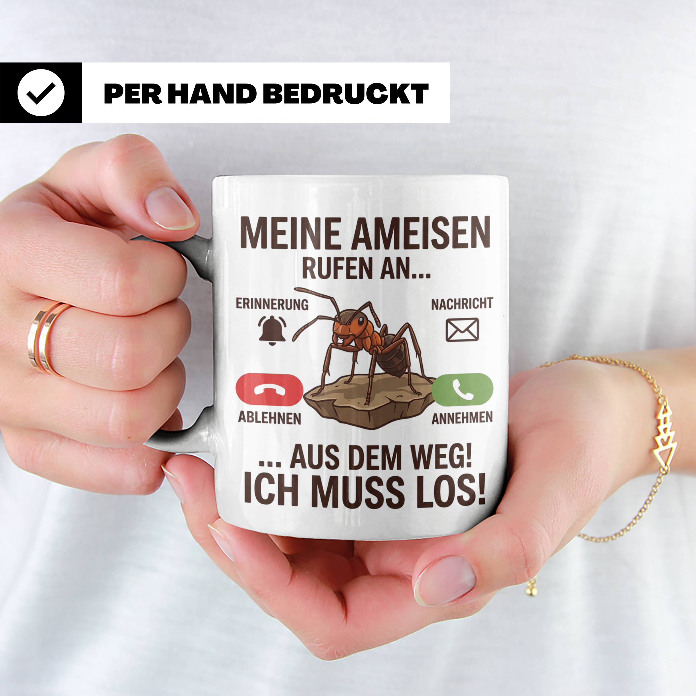 Ameisen Tasse 'Meine Ameisen rufen an' für Ameisenhalter & M – Weiß [farbe:weiß]