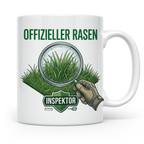 Rasen Inspektor Tasse mit Spruch für Gärtner & Rasenpapst. L – Weiß [farbe:weiß]