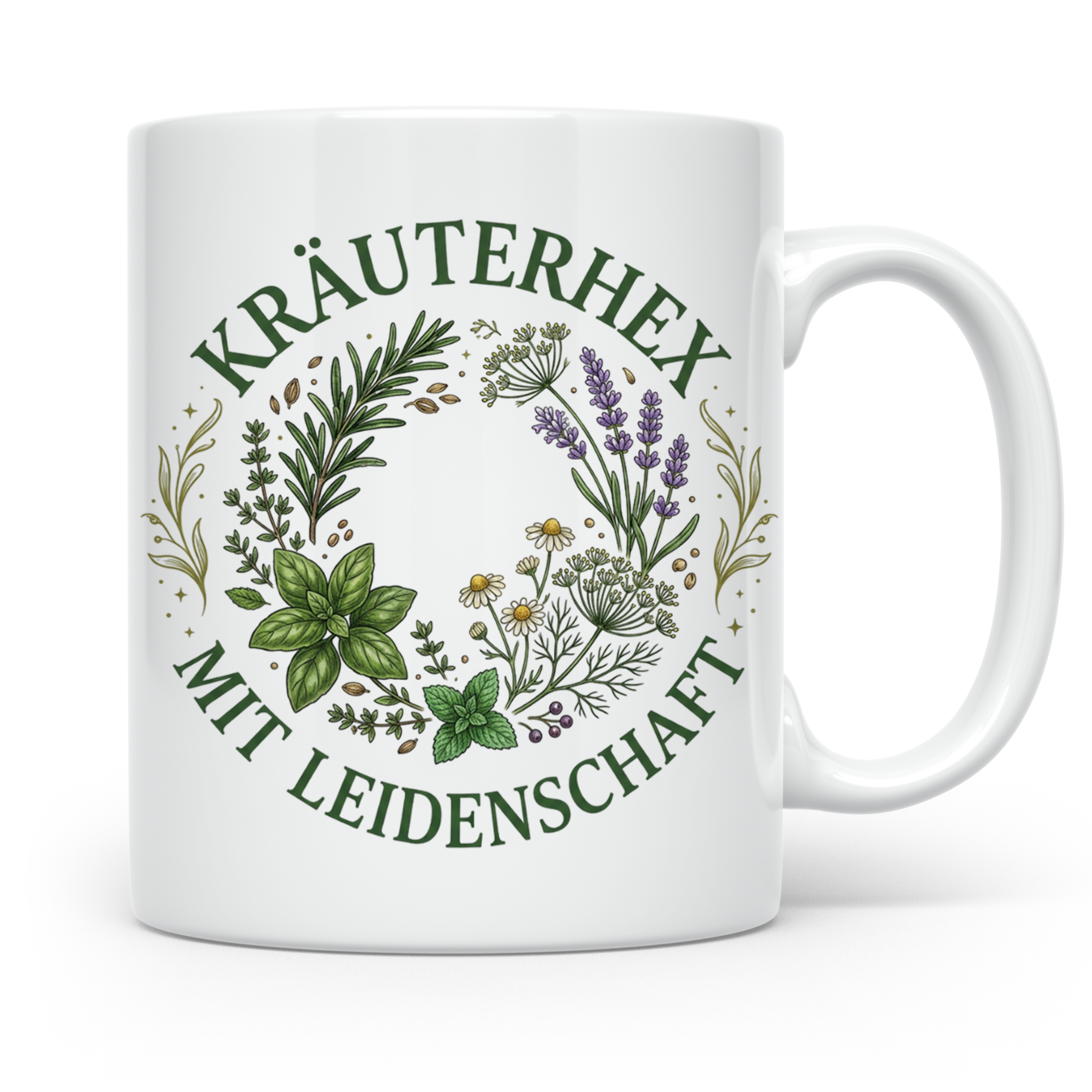 Kräuterhexe Tasse mit Heilkräuter Motiv, Geschenk für Garten – Weiß [farbe:weiß]