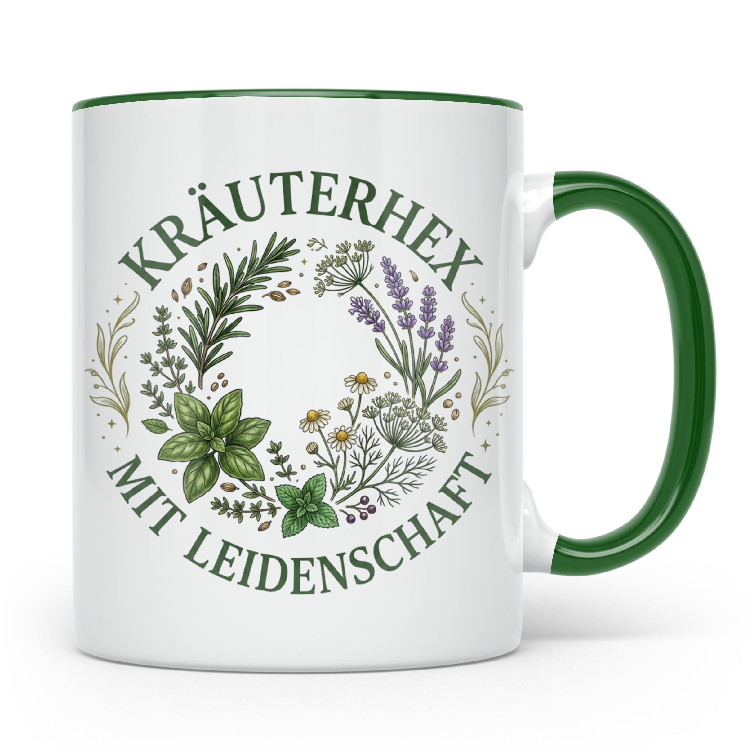 Kräuterhexe Tasse mit Heilkräuter Motiv, Geschenk für Garten – Grün [farbe:grün]