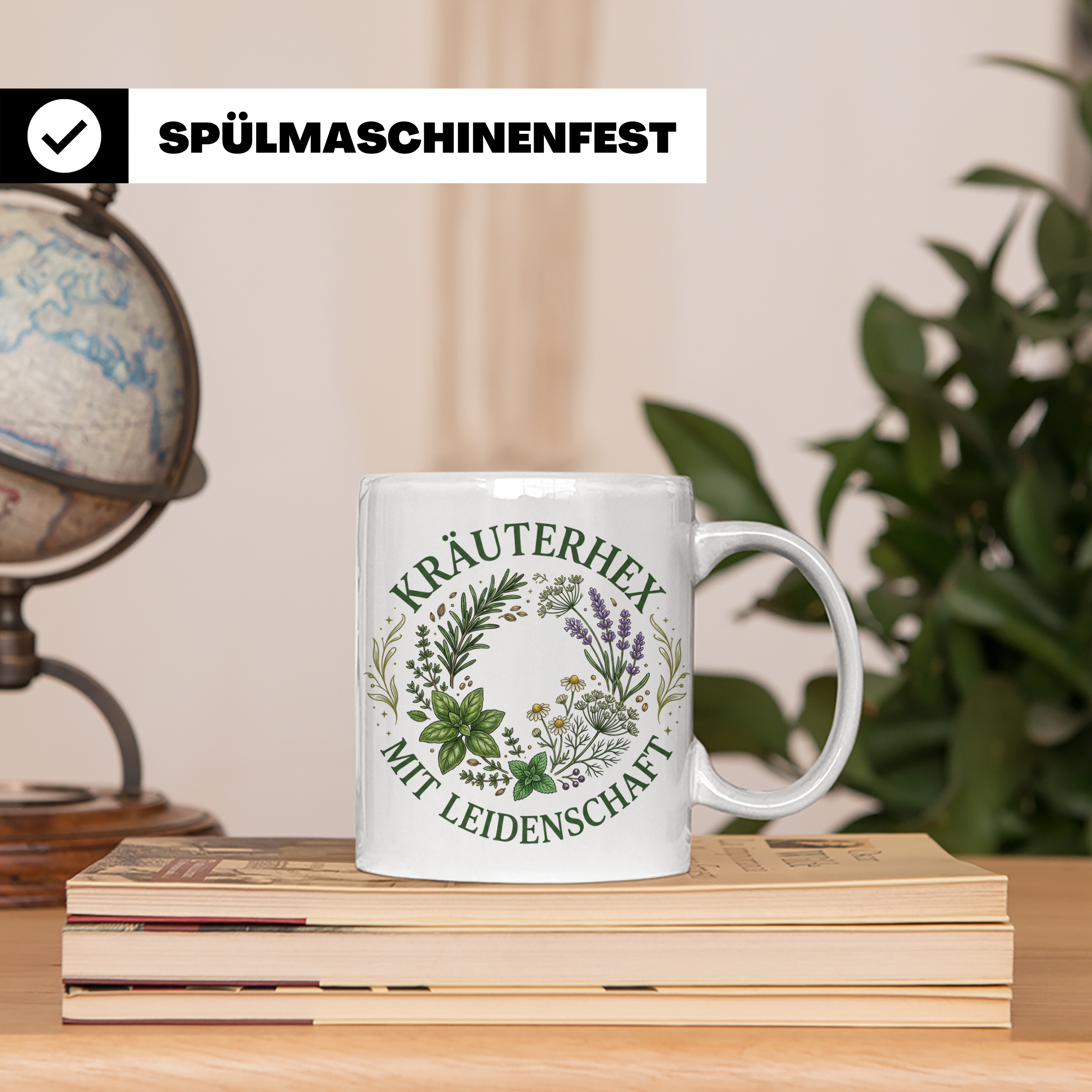 Kräuterhexe Tasse mit Heilkräuter Motiv, Geschenk für Garten – Weiß [farbe:weiß]