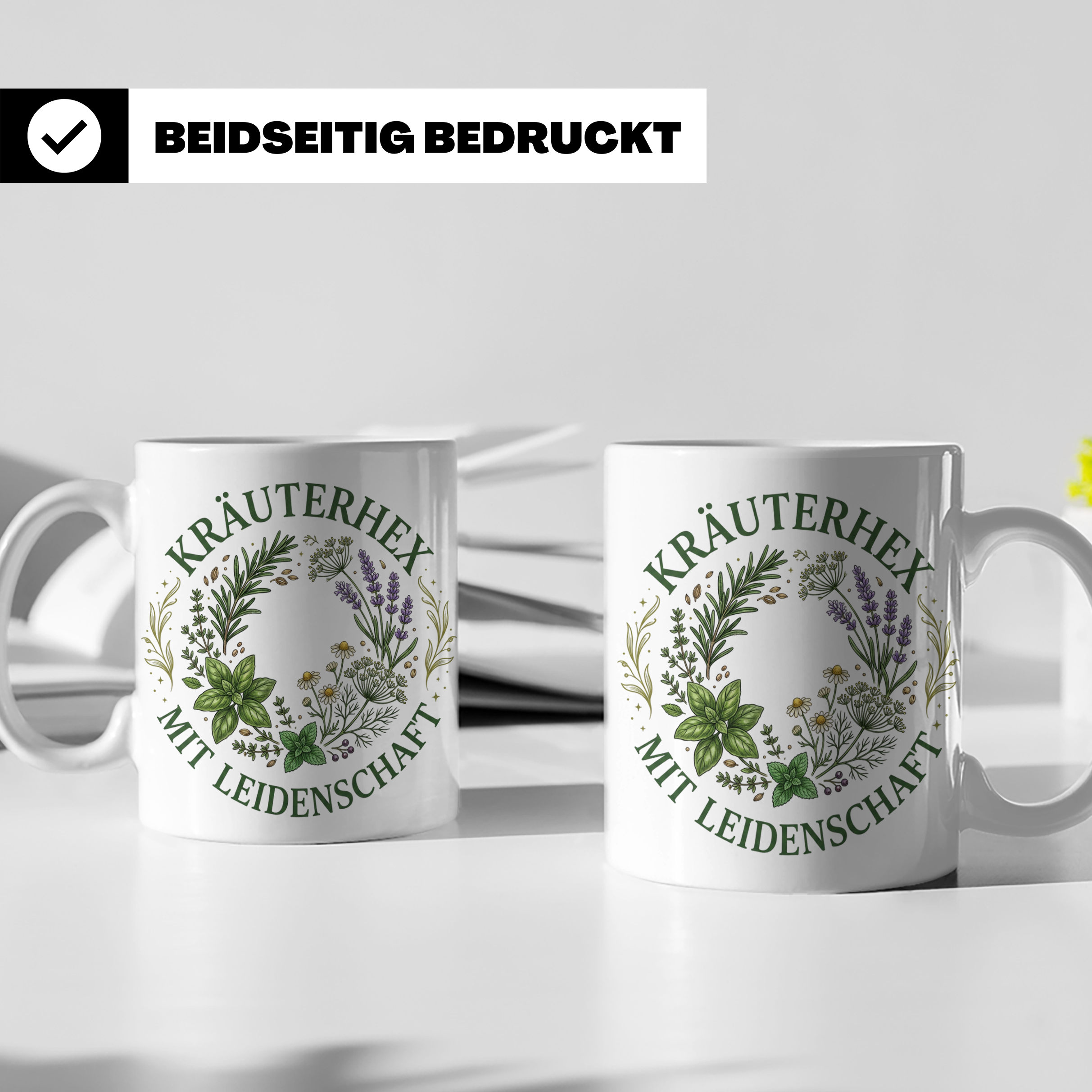 Kräuterhexe Tasse mit Heilkräuter Motiv, Geschenk für Garten – Weiß [farbe:weiß]