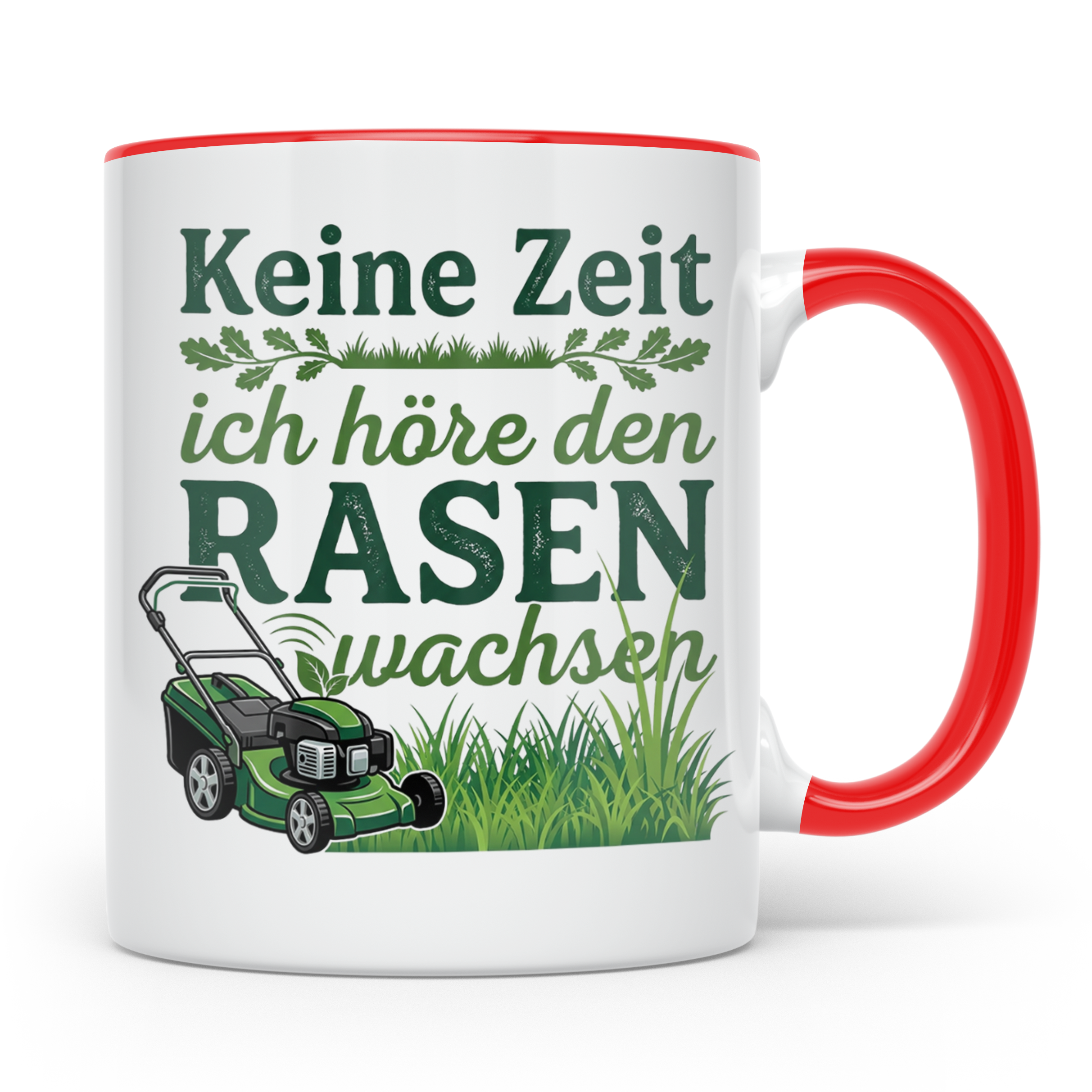 Rasenmäher Tasse mit Spruch Keine Zeit ich höre den Rasen wa – Rot [farbe:rot]