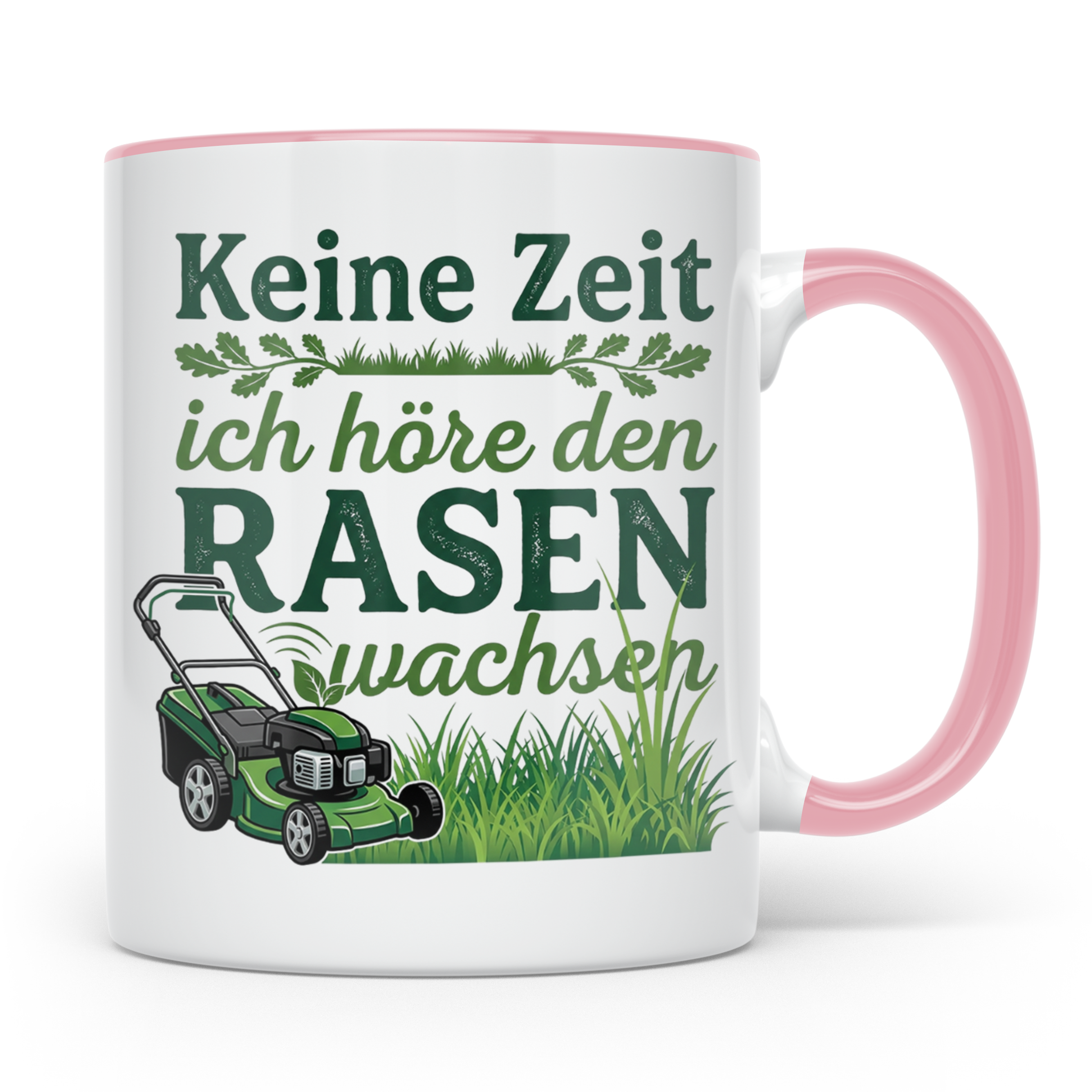 Rasenmäher Tasse mit Spruch Keine Zeit ich höre den Rasen wa – Rosa [farbe:rosa]