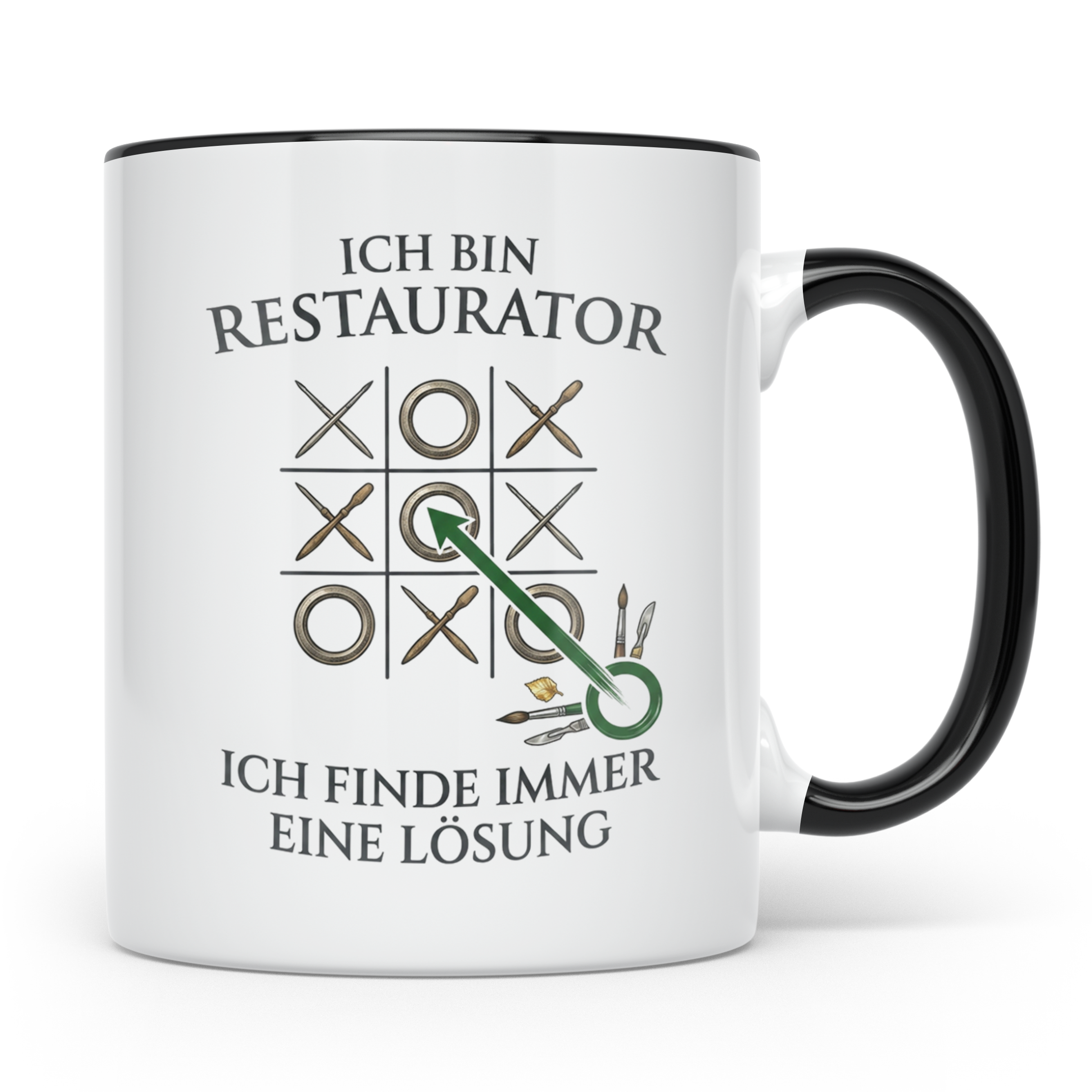 Restaurator Tasse mit Spruch 'Ich finde immer eine Lösung' K – Schwarz [farbe:schwarz]