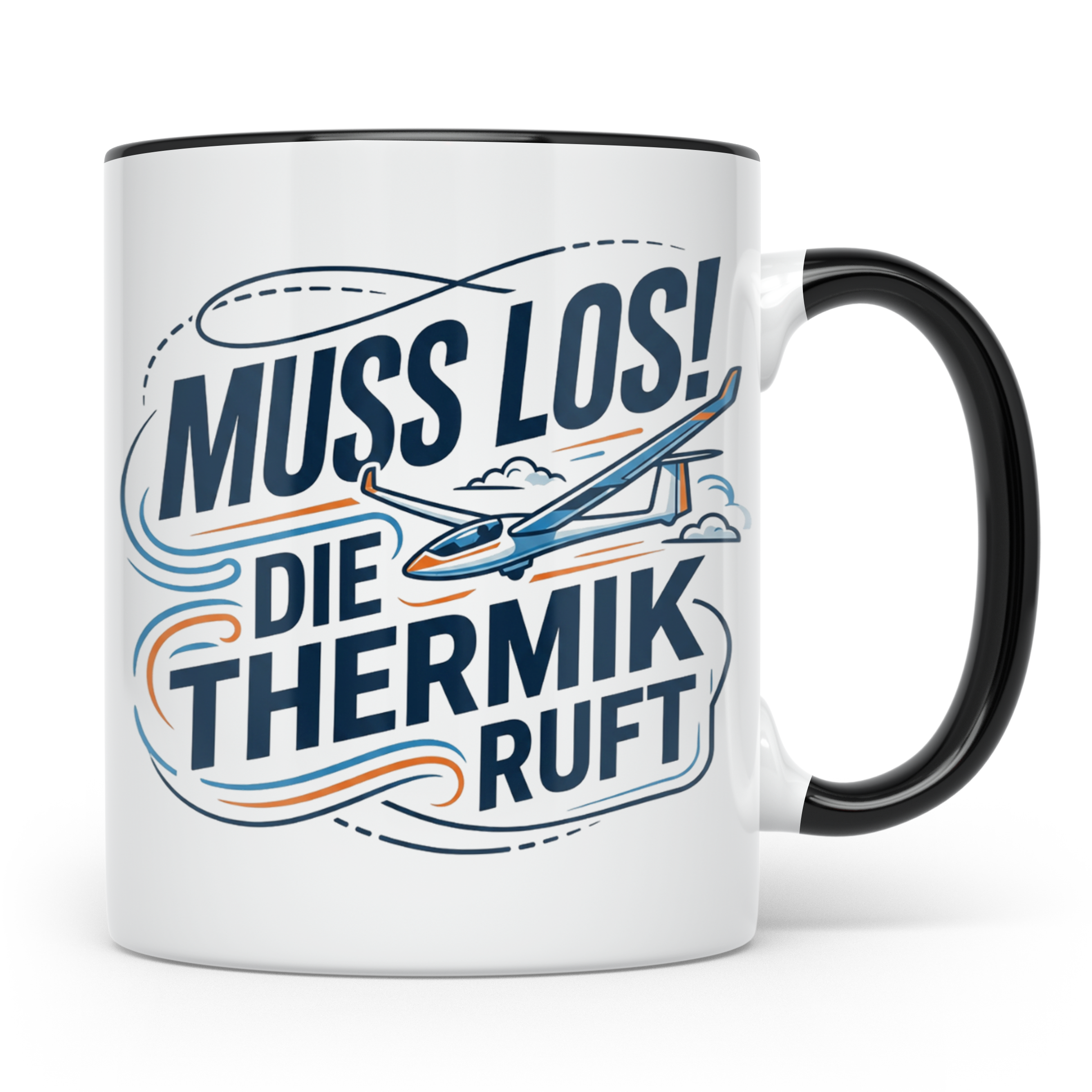 Segelflieger Tasse mit Spruch Muss los die Thermik ruft | Ge – Schwarz [farbe:schwarz]