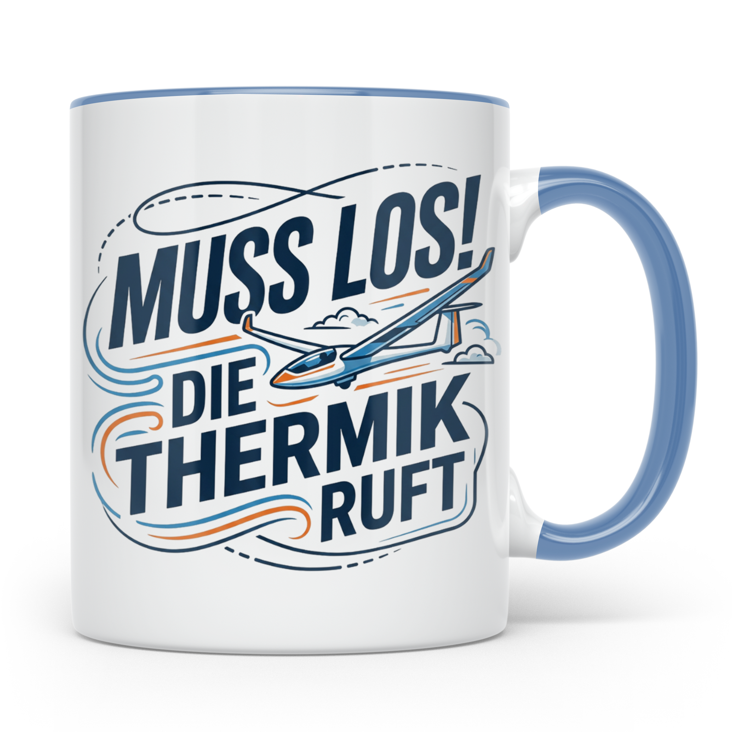 Segelflieger Tasse mit Spruch Muss los die Thermik ruft | Ge – Blau [farbe:blau]