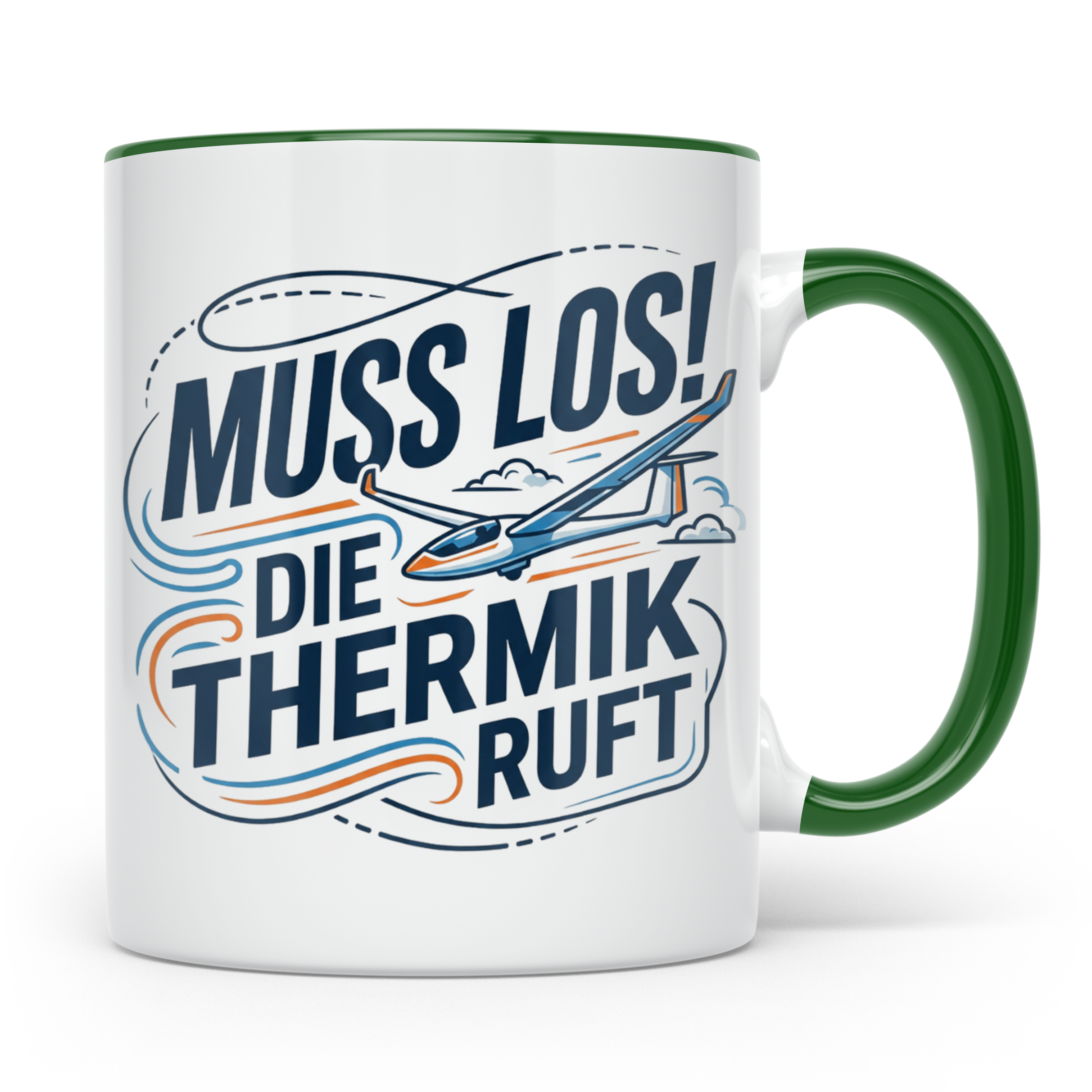 Segelflieger Tasse mit Spruch Muss los die Thermik ruft | Ge – Grün [farbe:grün]