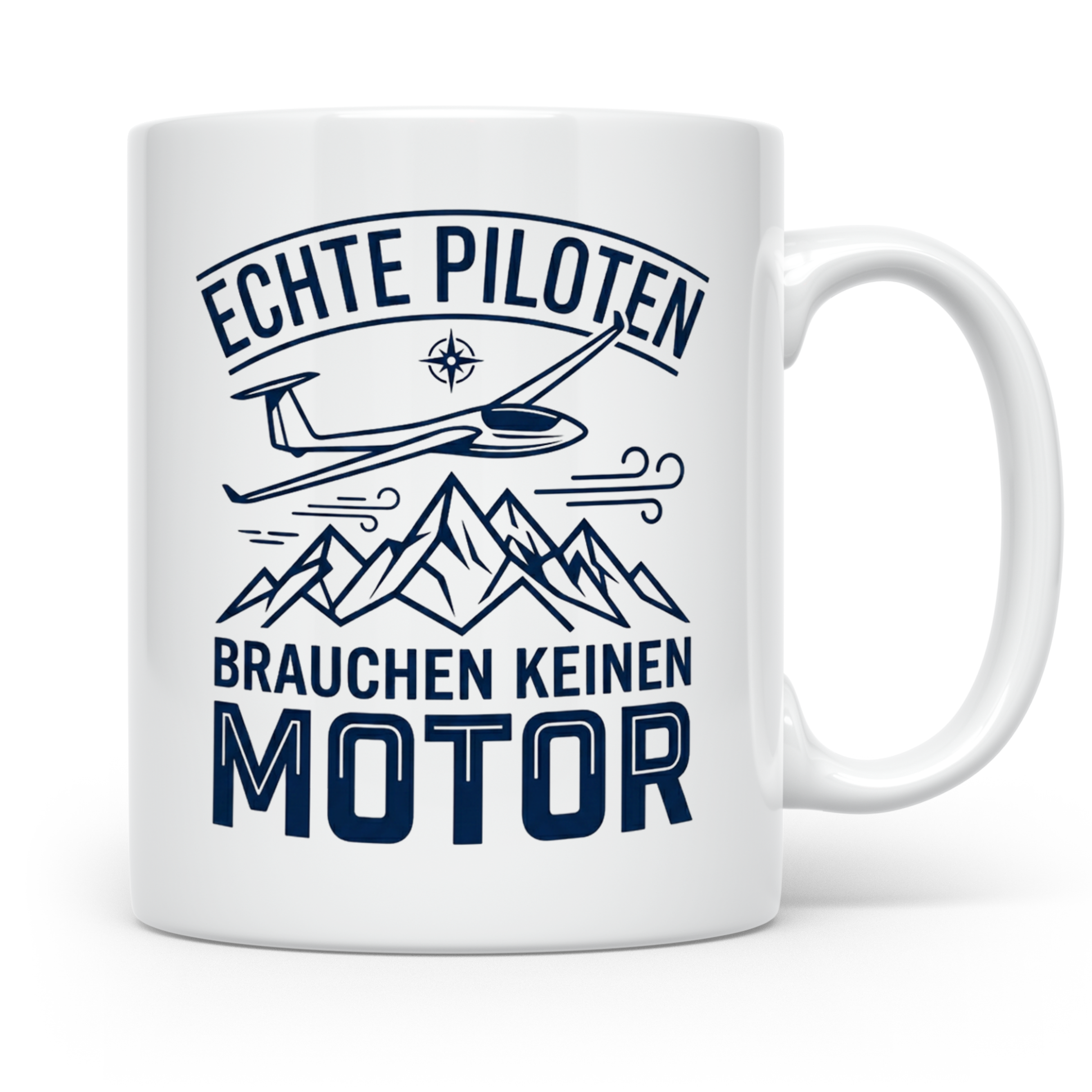 Segelflieger Tasse mit Spruch Echte Piloten brauchen keinen  – Weiß [farbe:weiß]