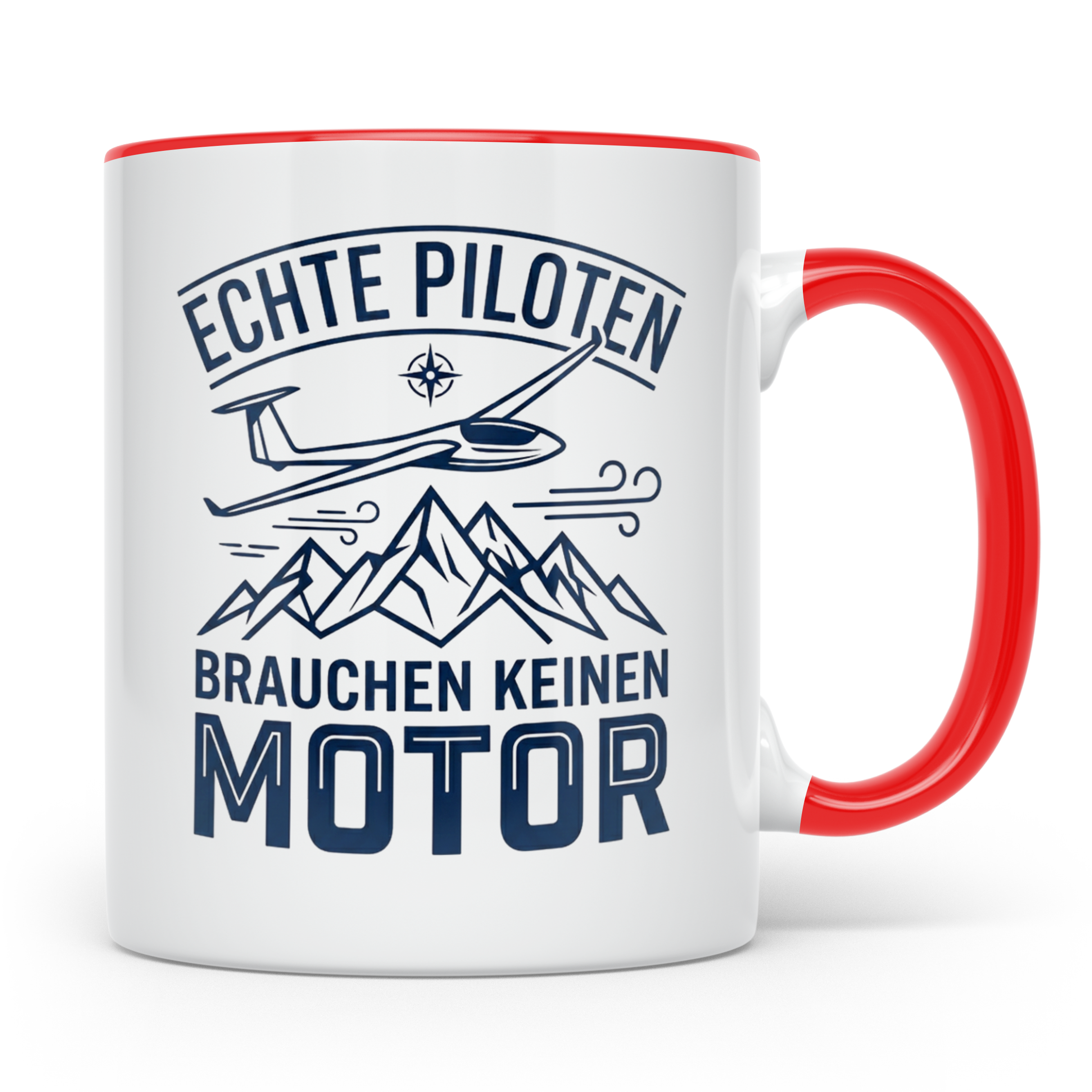Segelflieger Tasse mit Spruch Echte Piloten brauchen keinen  – Rot [farbe:rot]