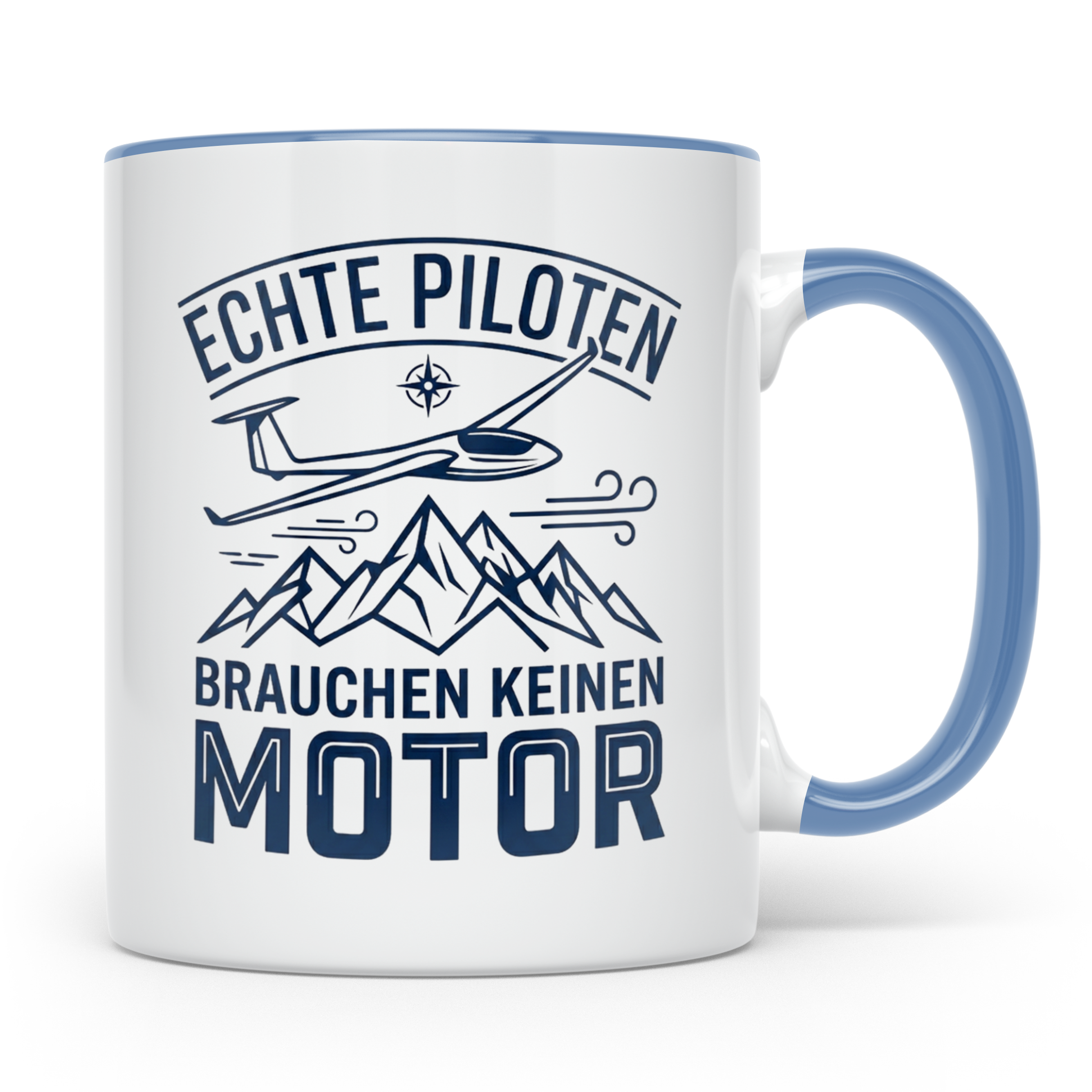 Segelflieger Tasse mit Spruch Echte Piloten brauchen keinen  – Blau [farbe:blau]