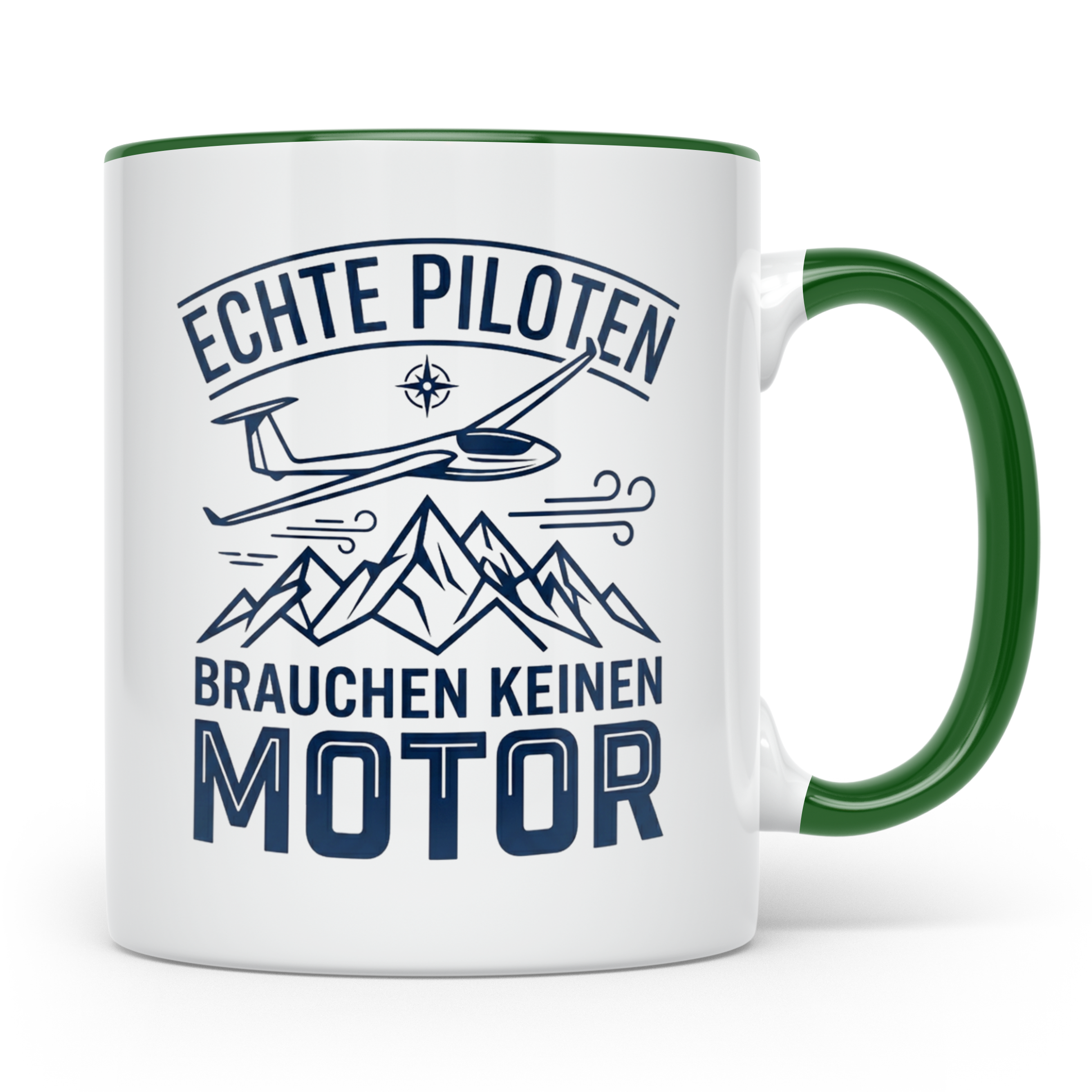 Segelflieger Tasse mit Spruch Echte Piloten brauchen keinen  – Grün [farbe:grün]