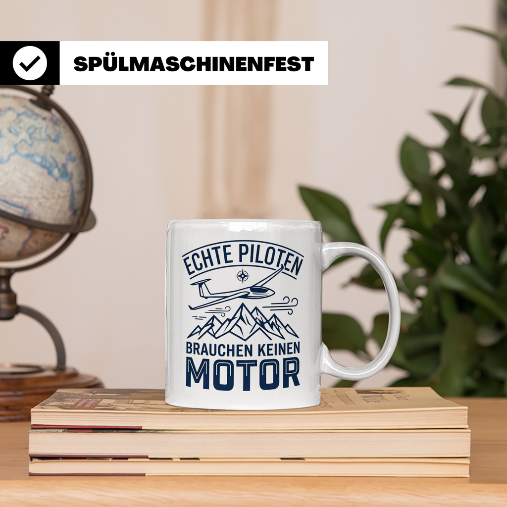 Segelflieger Tasse mit Spruch Echte Piloten brauchen keinen  – Weiß [farbe:weiß]