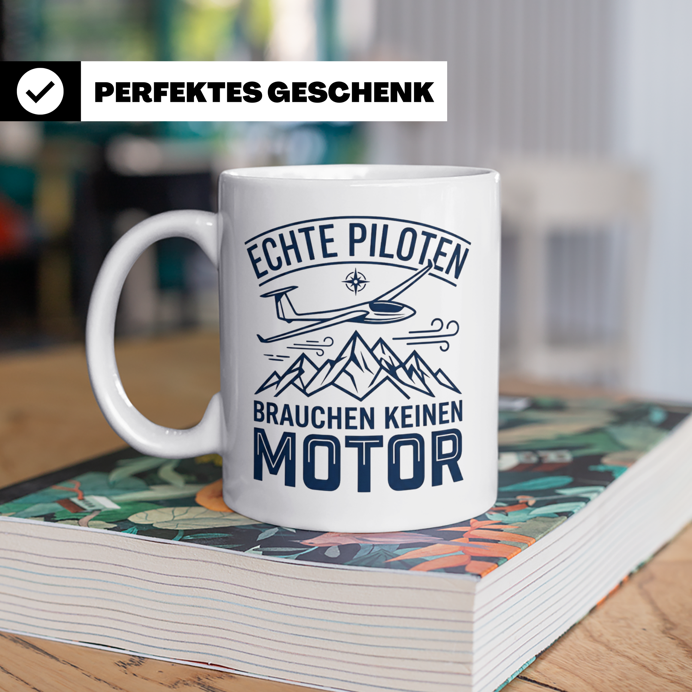 Segelflieger Tasse mit Spruch Echte Piloten brauchen keinen  – Weiß [farbe:weiß]