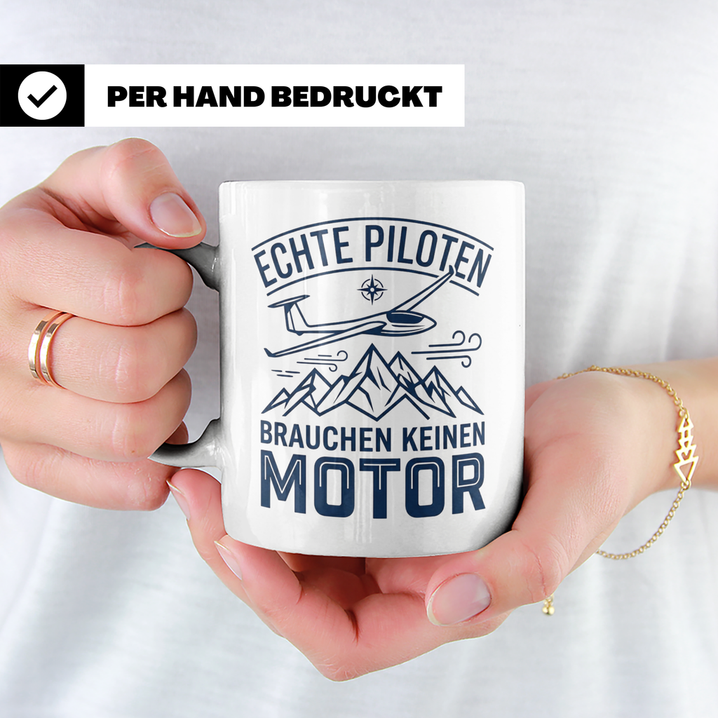 Segelflieger Tasse mit Spruch Echte Piloten brauchen keinen  – Weiß [farbe:weiß]
