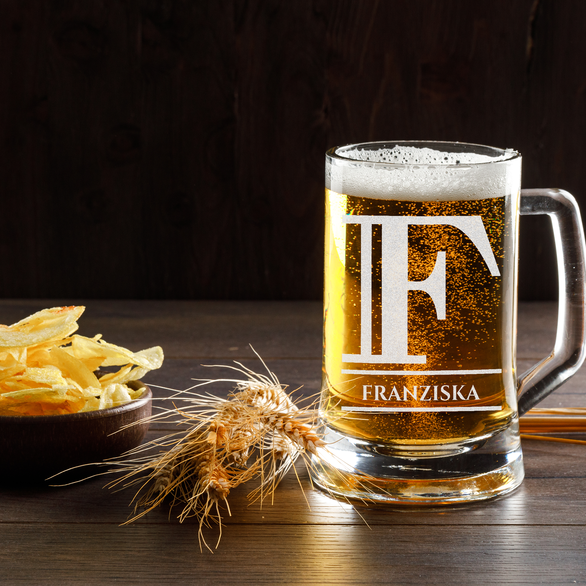 Personalisiertes Bierkrug mit Monogramm – Elegantes Geschenk für Männer, Monogramm F Bierkrug für Freunde, Ideal für Geburtstagsgeschenke