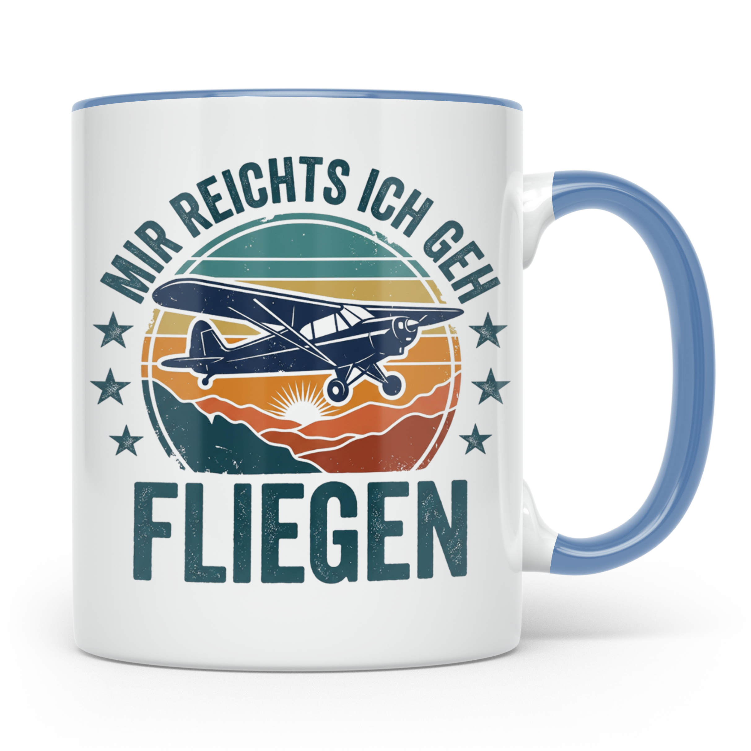 Piloten Tasse mit Spruch 'Mir reichts ich geh fliegen' | Ges – Blau [farbe:blau]