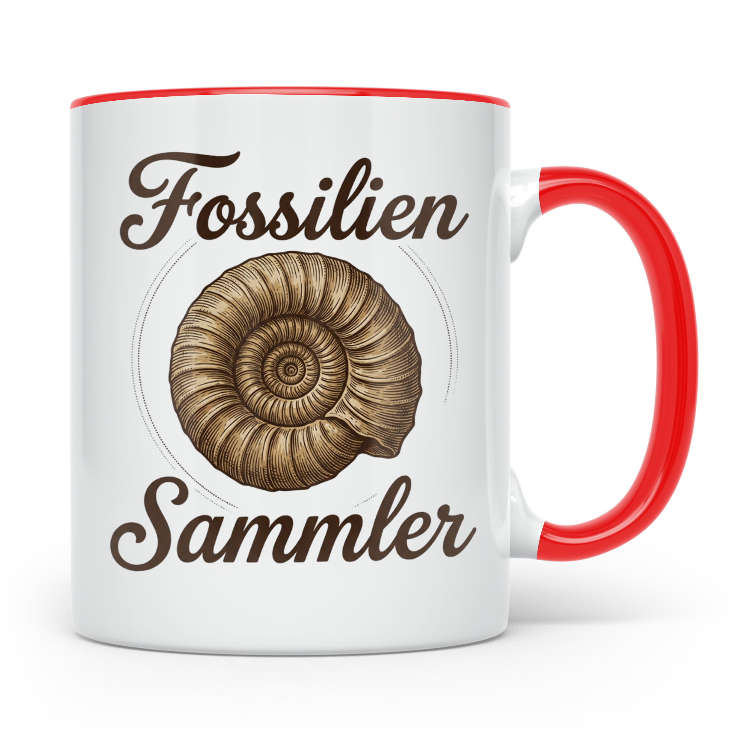 Fossilien Sammler Tasse mit Ammonit Motiv, Paläontologie Ges – Rot [farbe:rot]