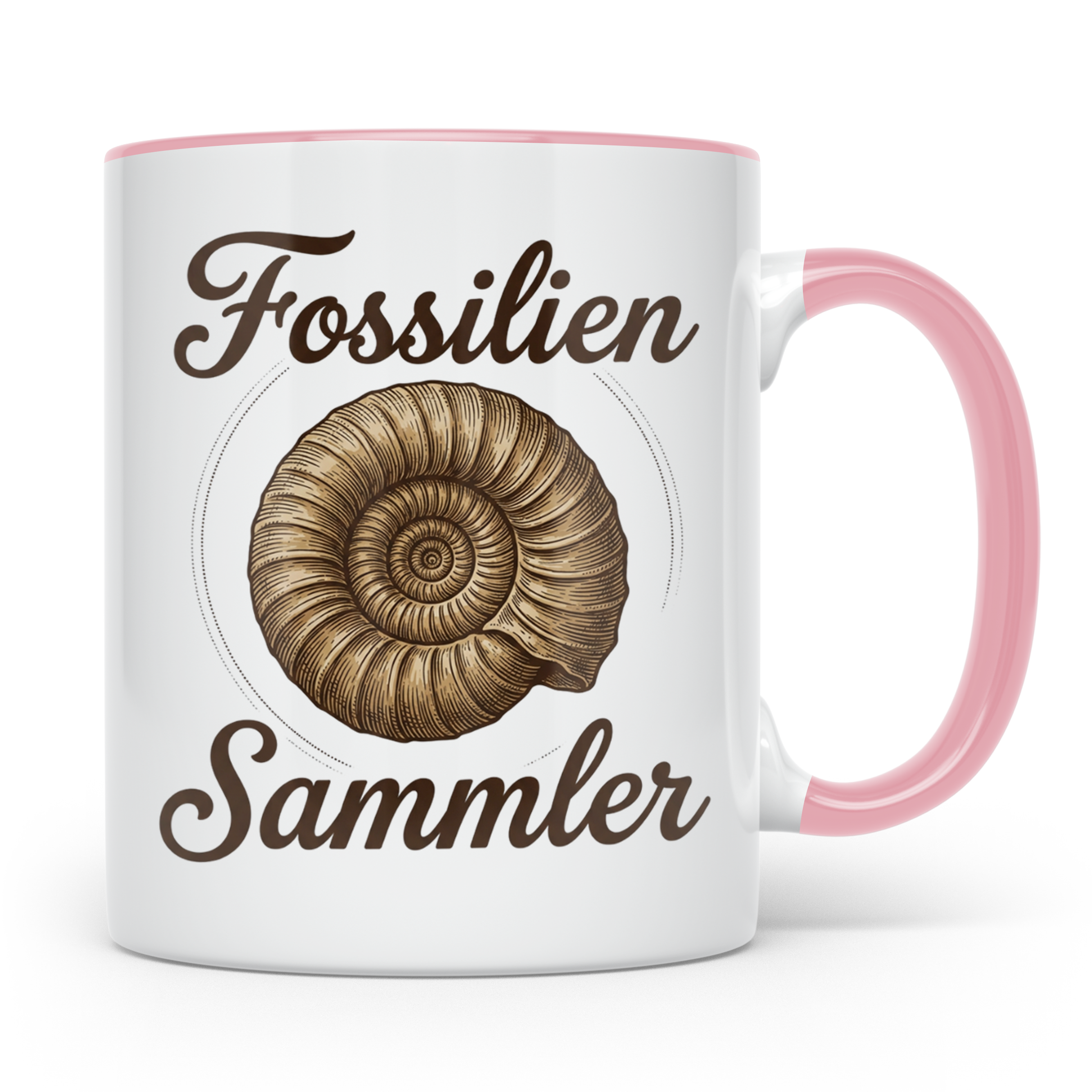 Fossilien Sammler Tasse mit Ammonit Motiv, Paläontologie Ges – Rosa [farbe:rosa]