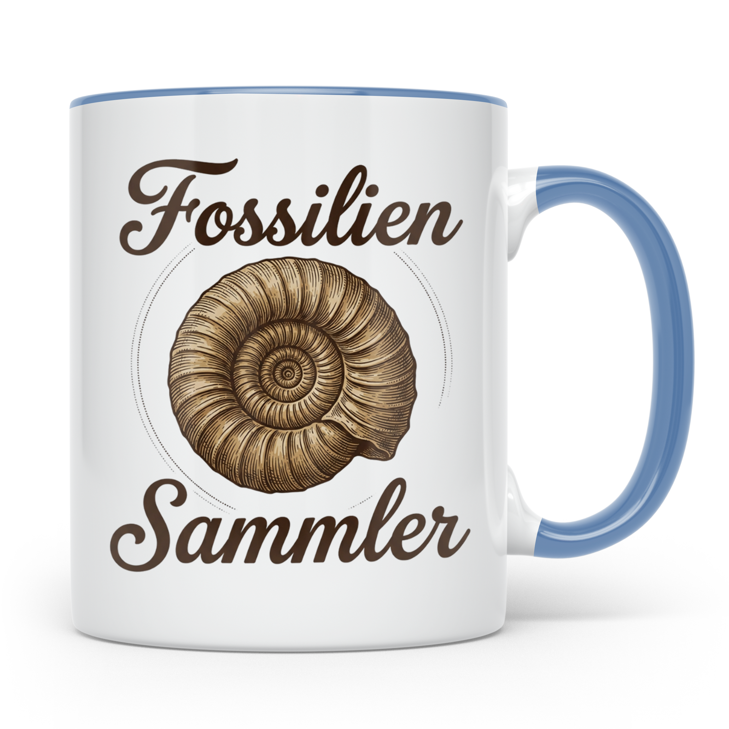 Fossilien Sammler Tasse mit Ammonit Motiv, Paläontologie Ges – Blau [farbe:blau]