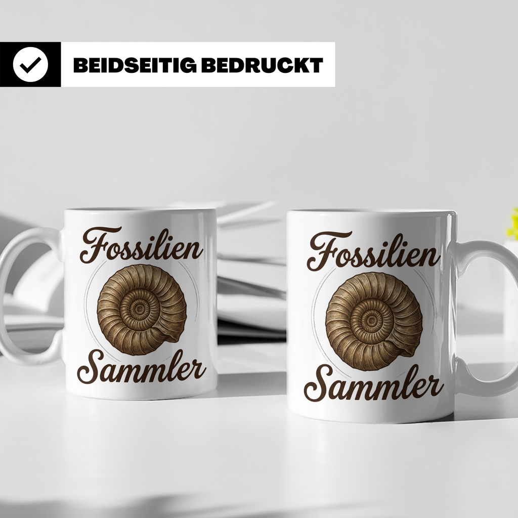 Fossilien Sammler Tasse mit Ammonit Motiv, Paläontologie Ges – Weiß [farbe:weiß]