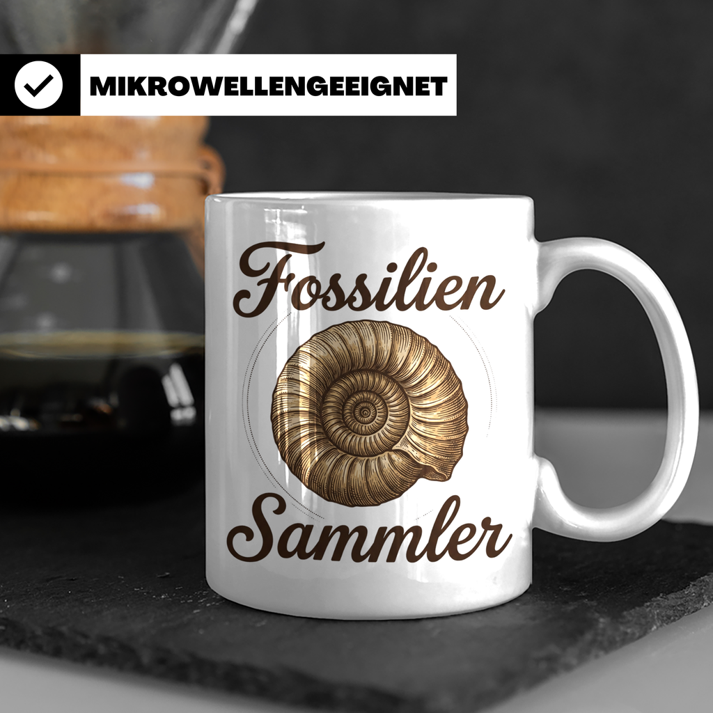 Fossilien Sammler Tasse mit Ammonit Motiv, Paläontologie Ges – Weiß [farbe:weiß]