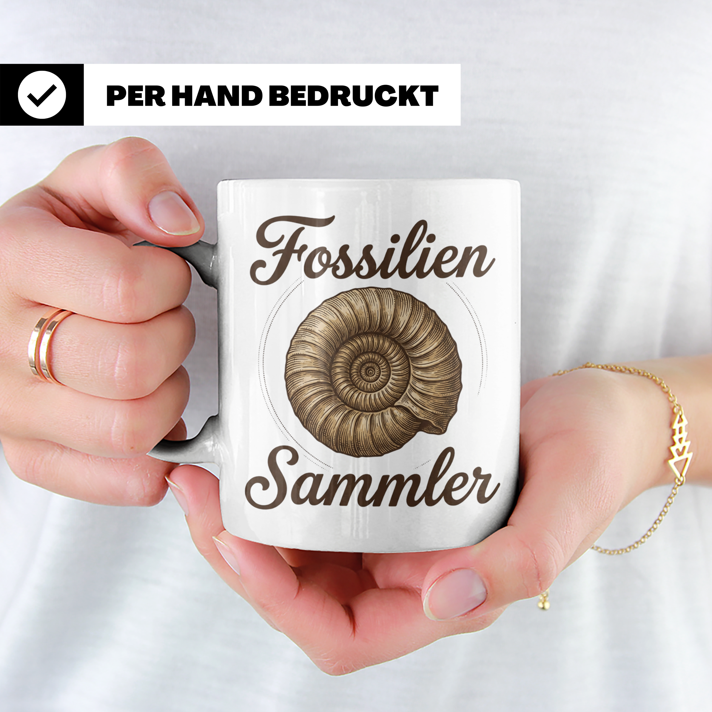 Fossilien Sammler Tasse mit Ammonit Motiv, Paläontologie Ges – Weiß [farbe:weiß]