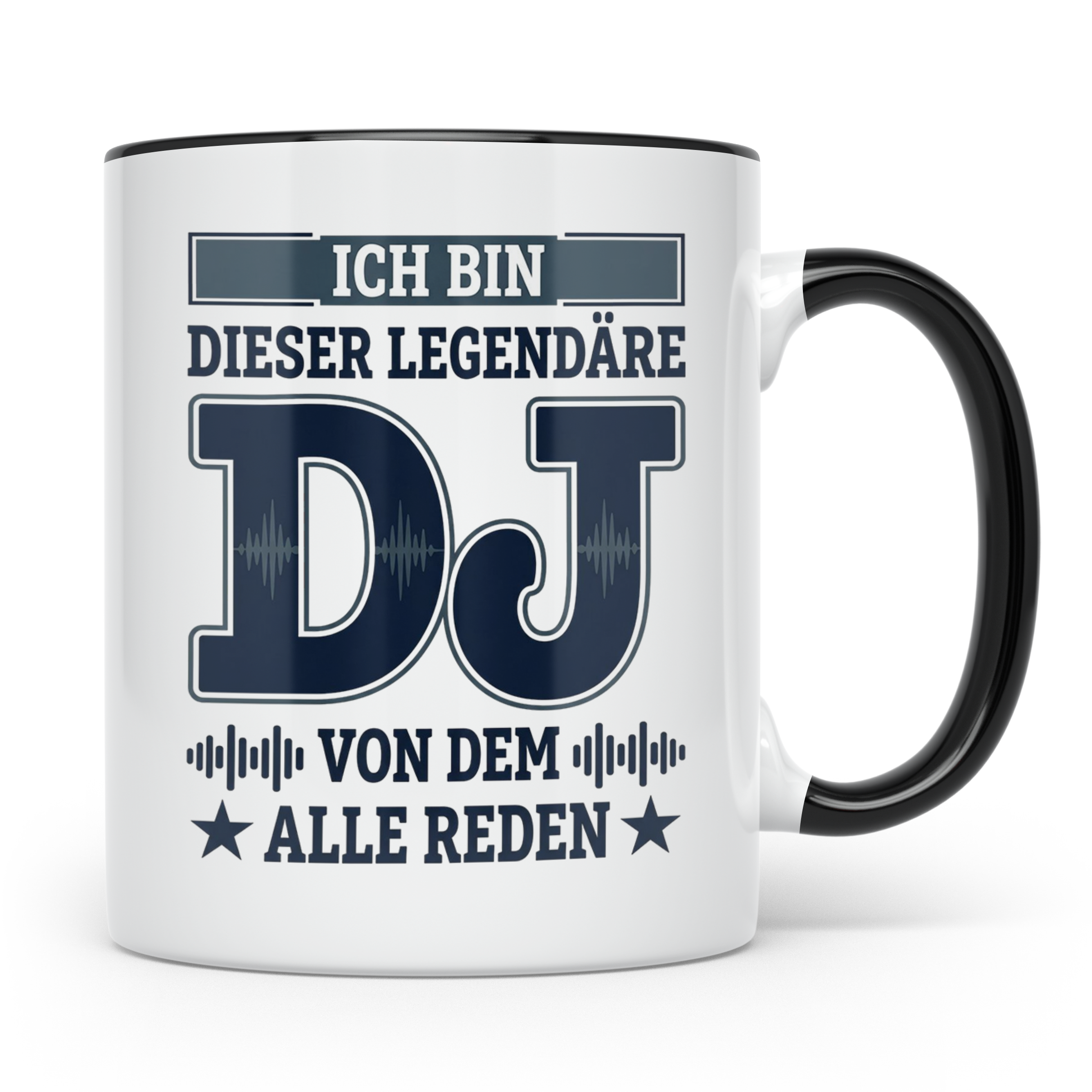 DJ Tasse Legendärer Disc Jockey Spruch für Plattenleger Kaff – Schwarz [farbe:schwarz]
