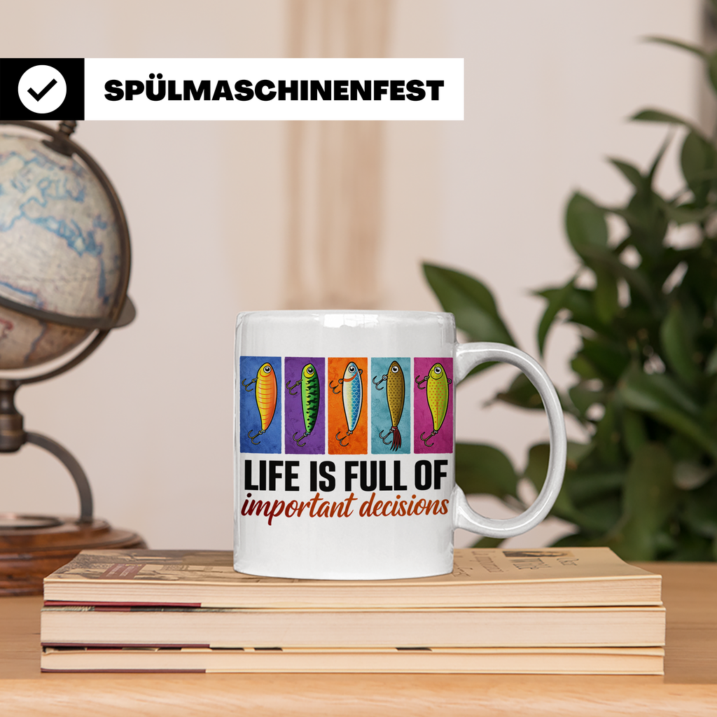 Angler Tasse mit Angelköder Spruch: Das Leben ist voller wic – Weiß [farbe:weiß]