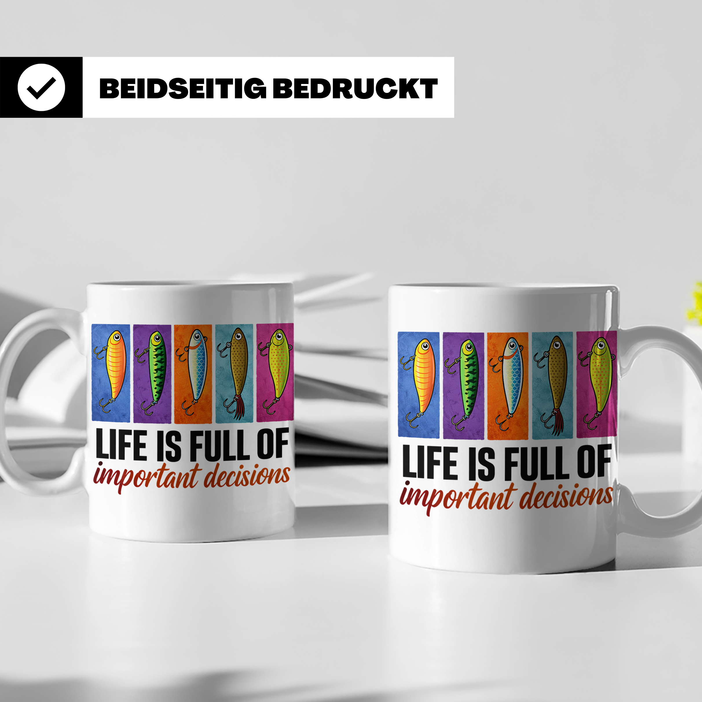 Angler Tasse mit Angelköder Spruch: Das Leben ist voller wic – Weiß [farbe:weiß]