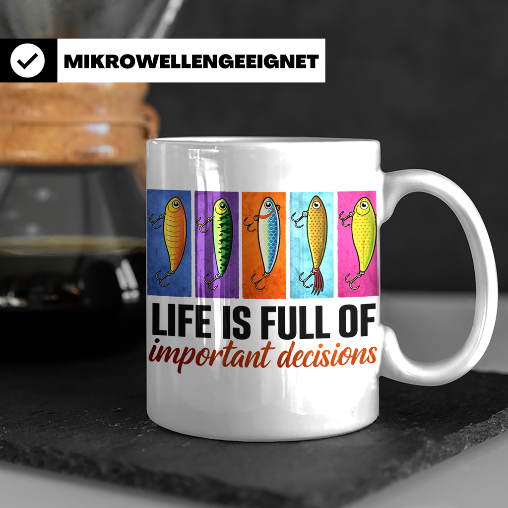 Angler Tasse mit Angelköder Spruch: Das Leben ist voller wic – Weiß [farbe:weiß]