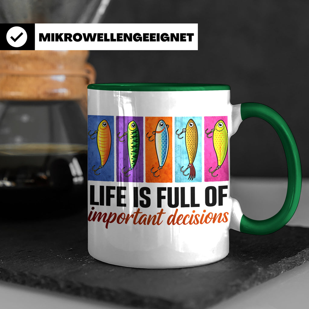 Angler Tasse mit Angelköder Spruch: Das Leben ist voller wic – Grün [farbe:grün]