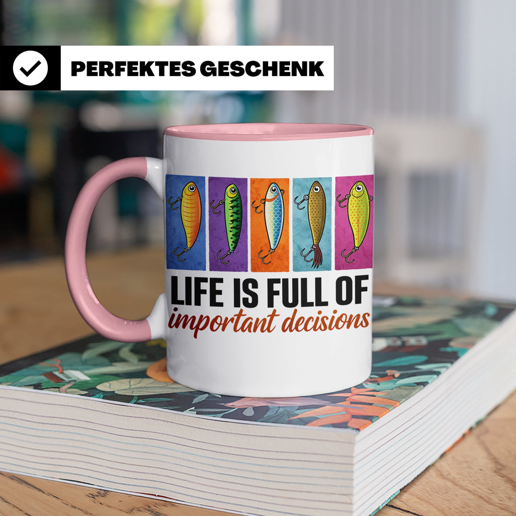 Angler Tasse mit Angelköder Spruch: Das Leben ist voller wic – Rosa [farbe:rosa]
