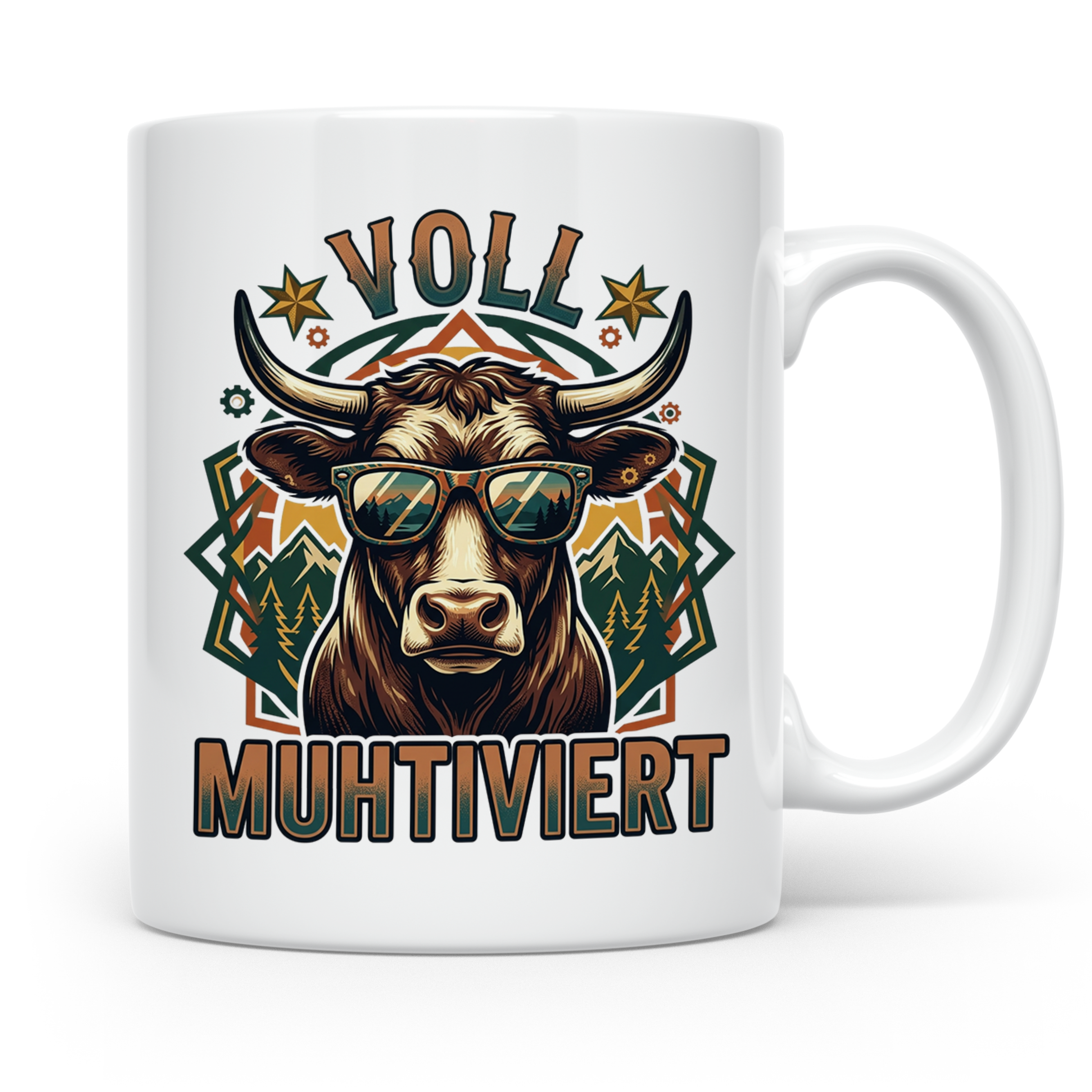 Voll Muhtiviert Tasse mit Kuh Spruch, Geschenk für Landwirt, – Weiß [farbe:weiß]