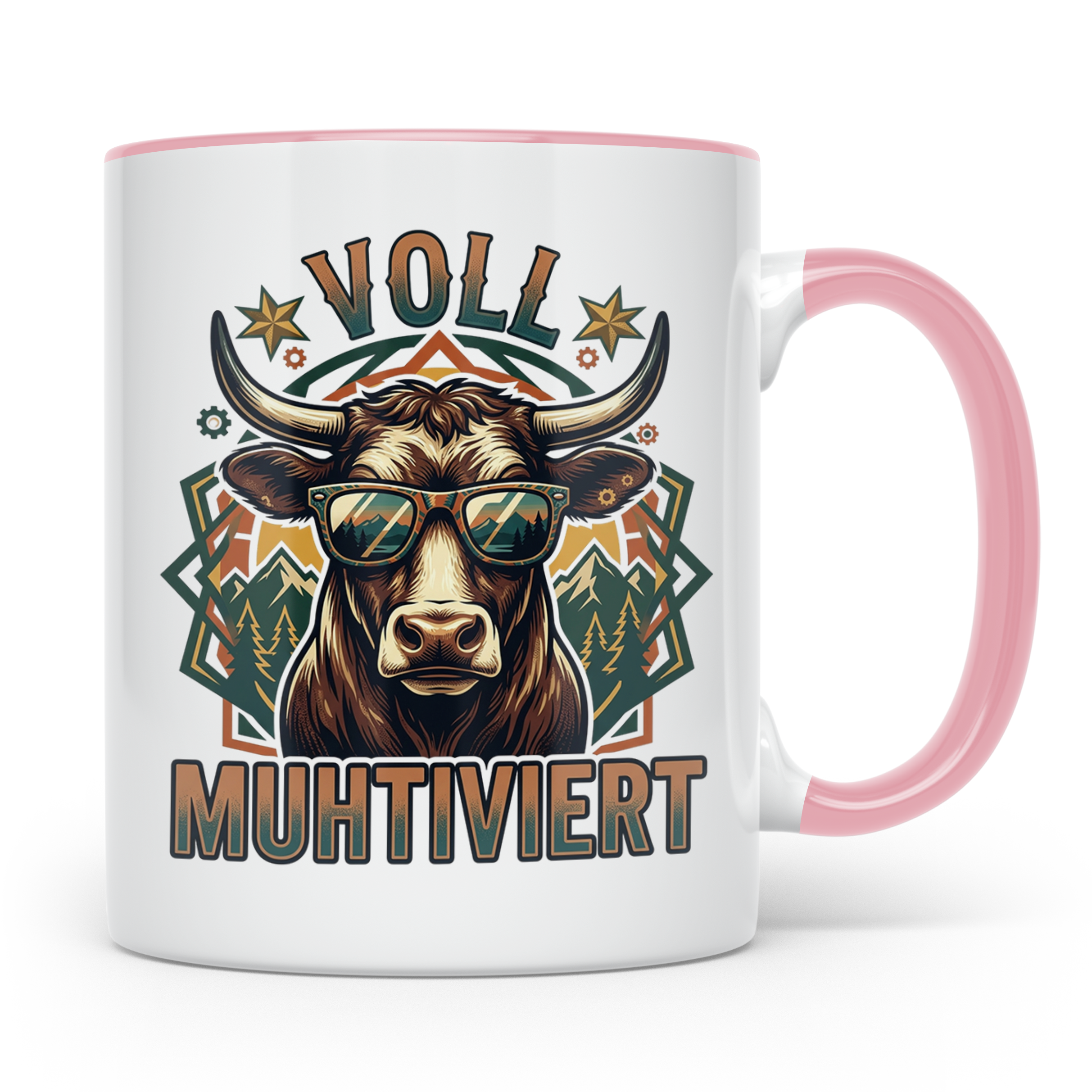 Voll Muhtiviert Tasse mit Kuh Spruch, Geschenk für Landwirt, – Rosa [farbe:rosa]