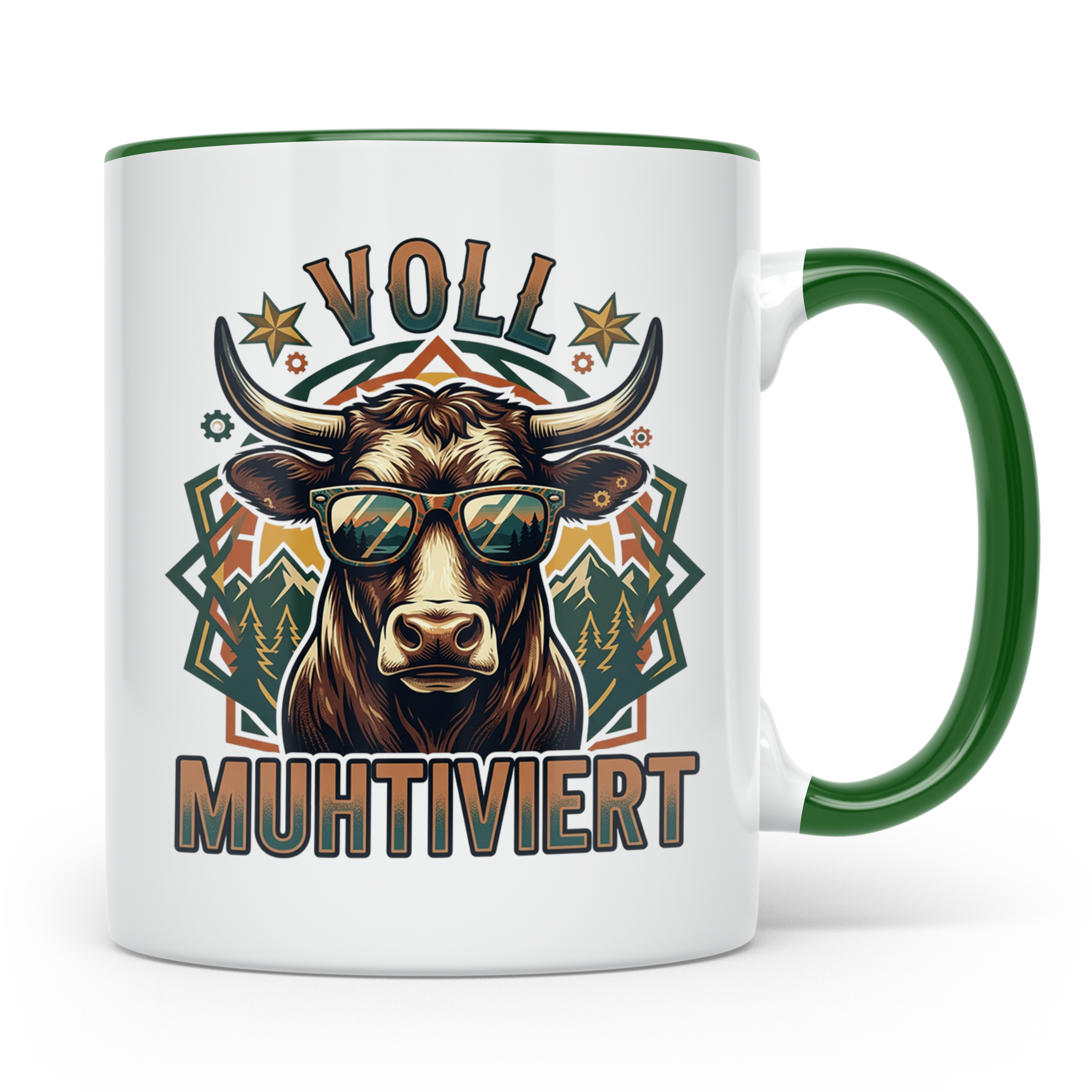 Voll Muhtiviert Tasse mit Kuh Spruch, Geschenk für Landwirt, – Grün [farbe:grün]