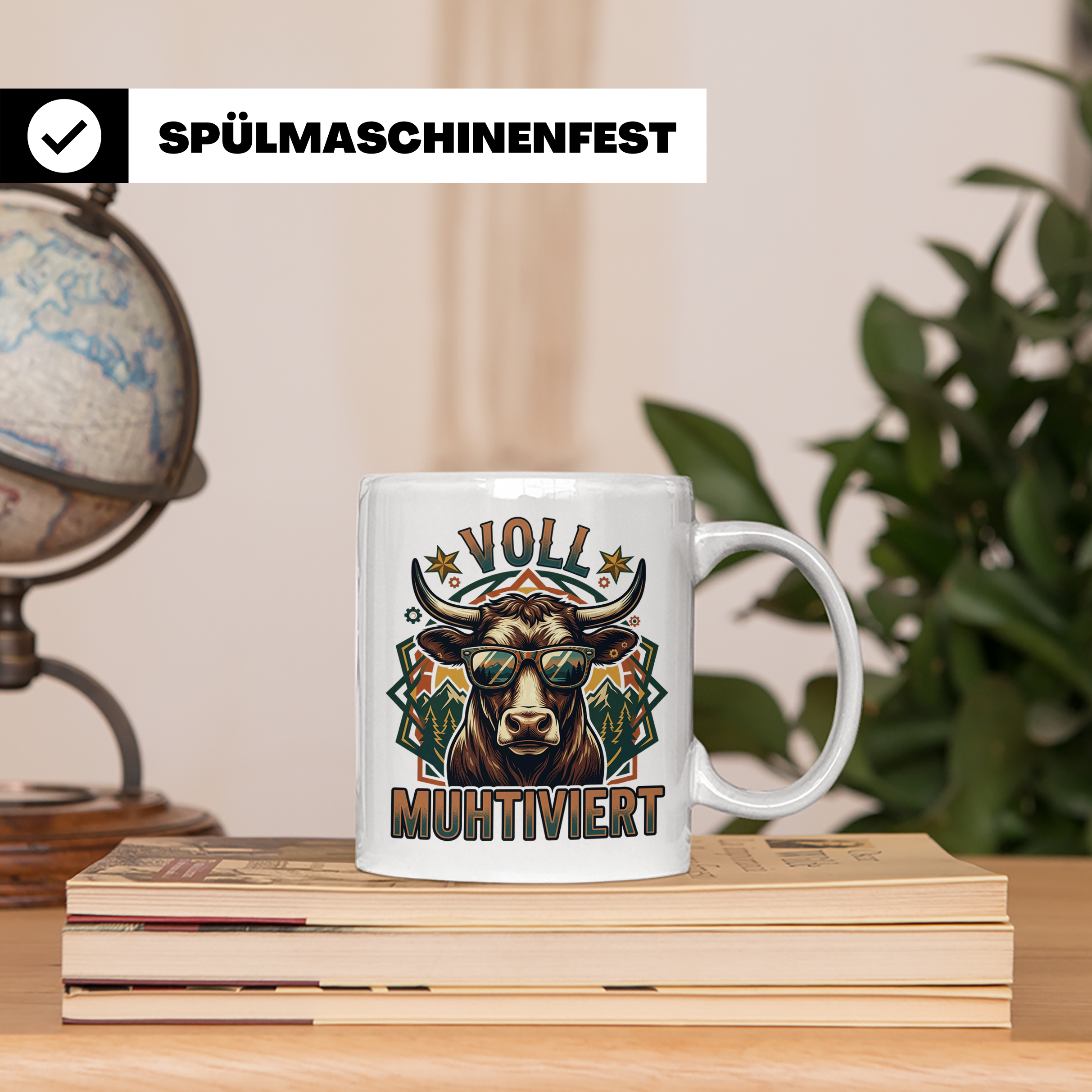 Voll Muhtiviert Tasse mit Kuh Spruch, Geschenk für Landwirt, – Weiß [farbe:weiß]