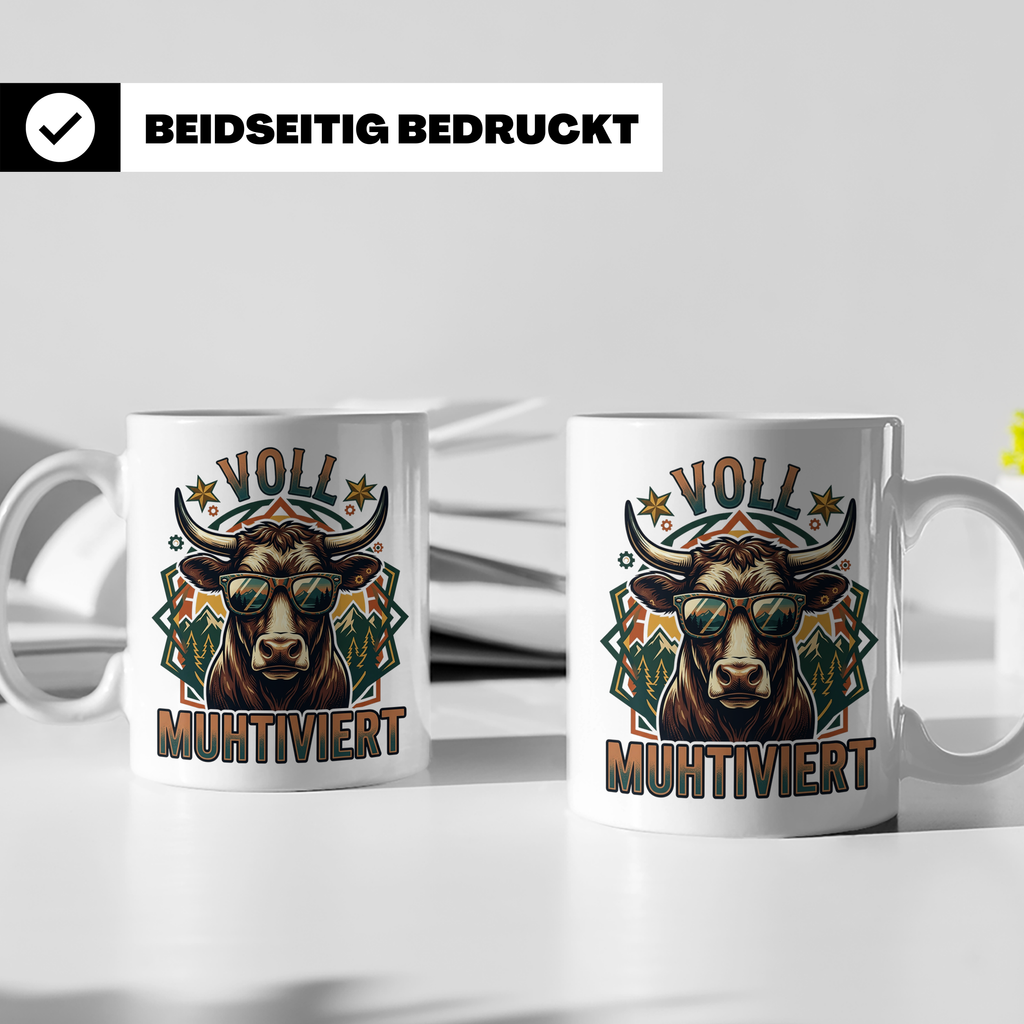 Voll Muhtiviert Tasse mit Kuh Spruch, Geschenk für Landwirt, – Weiß [farbe:weiß]