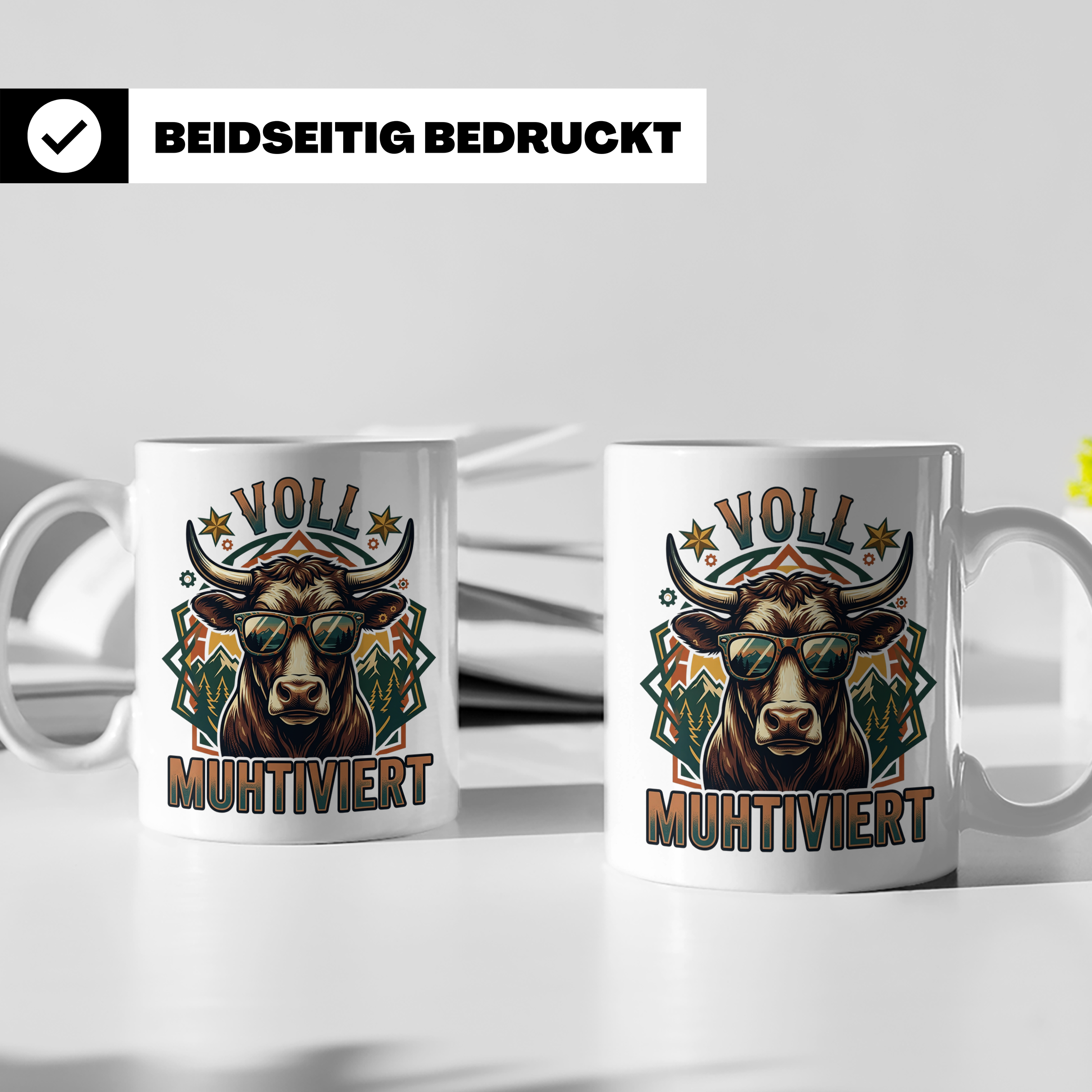 Voll Muhtiviert Tasse mit Kuh Spruch, Geschenk für Landwirt, – Weiß [farbe:weiß]