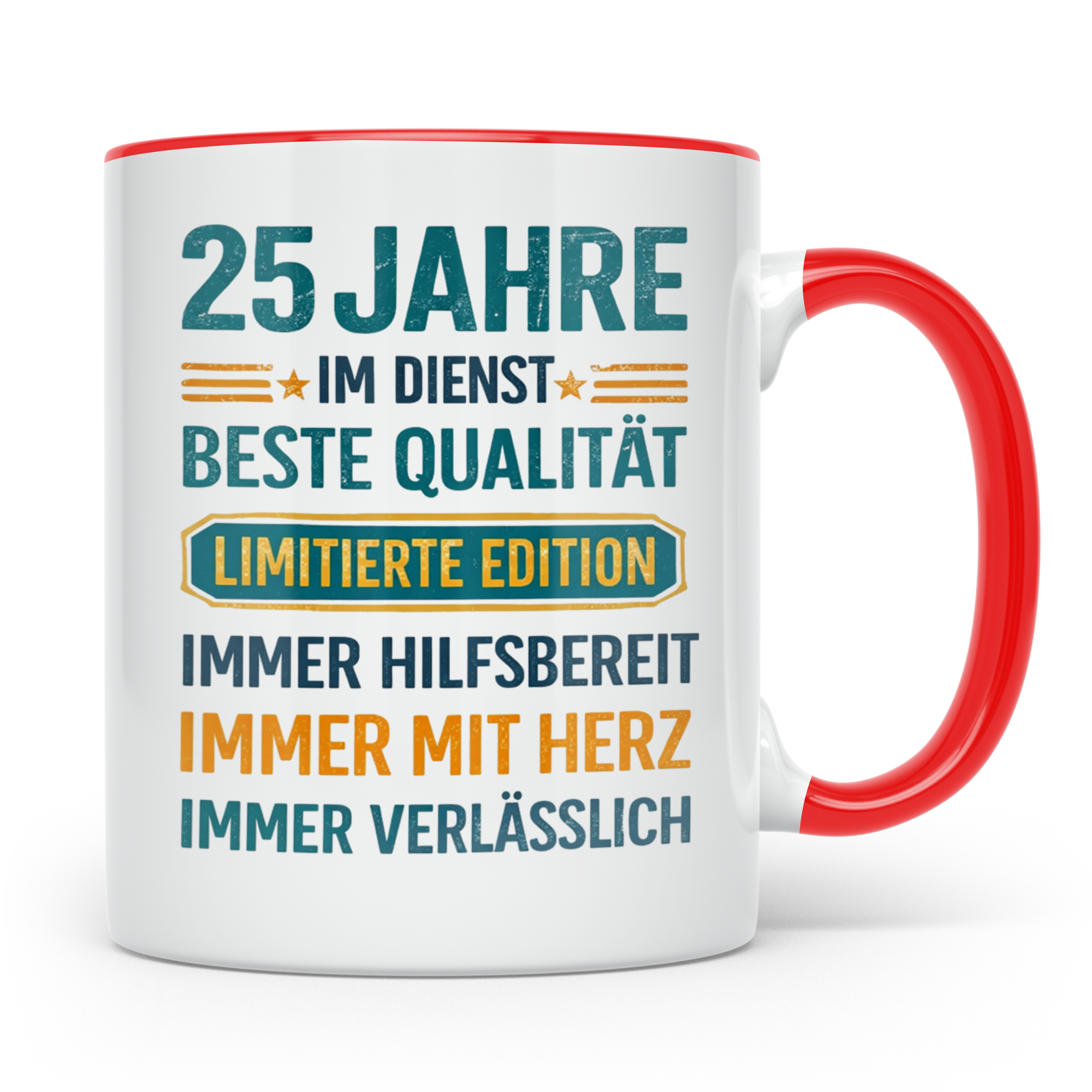 25 Jahre Dienstjubiläum Tasse Geschenk für Kollege Mitarbeit – Rot [farbe:rot]
