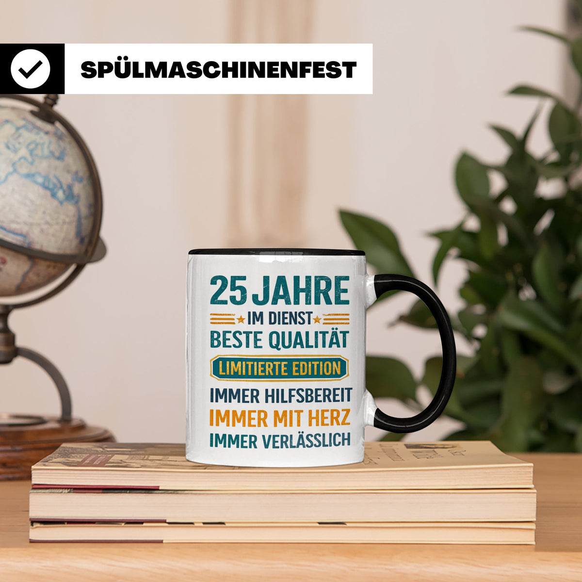 25 Jahre Dienstjubiläum Tasse Geschenk für Kollege Mitarbeit – Schwarz [farbe:schwarz]