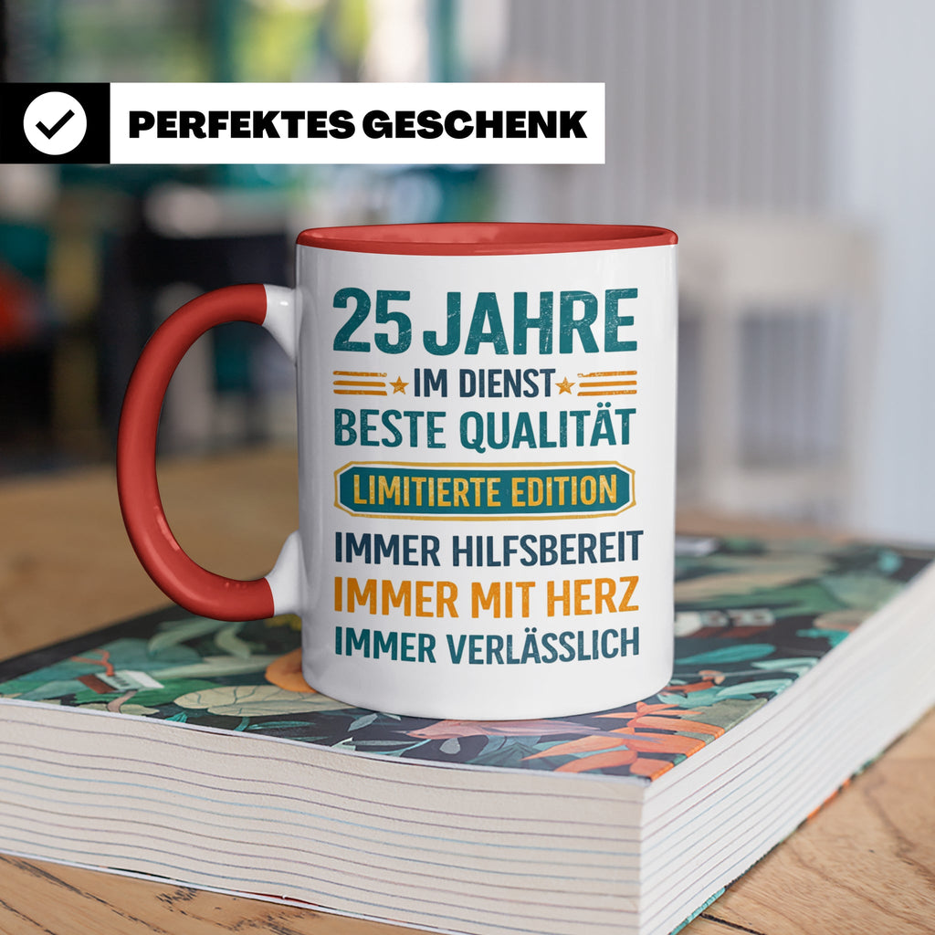 25 Jahre Dienstjubiläum Tasse Geschenk für Kollege Mitarbeit – Rot [farbe:rot]