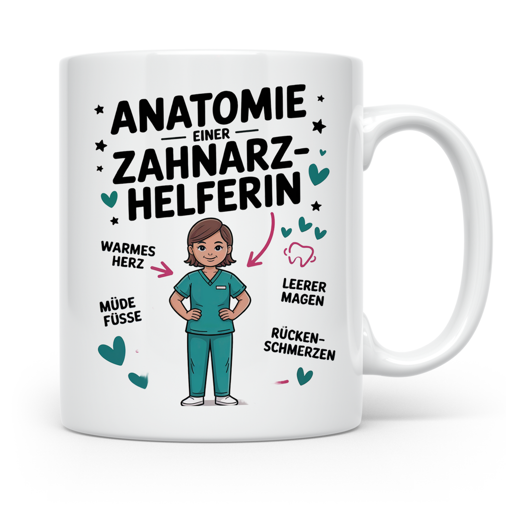 Zahnarzthelferin Tasse - Anatomie einer ZFA - Geschenkidee, Job, Beruf, Zahnmedizin, Praxis, Sprüche, Kollegin, lustig, Zähne