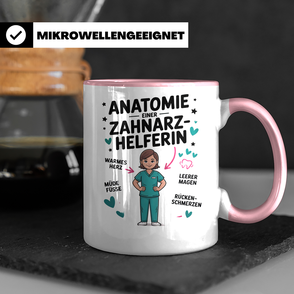 Zahnarzthelferin Tasse - Anatomie einer ZFA - Geschenkidee, Job, Beruf, Zahnmedizin, Praxis, Sprüche, Kollegin, lustig, Zähne