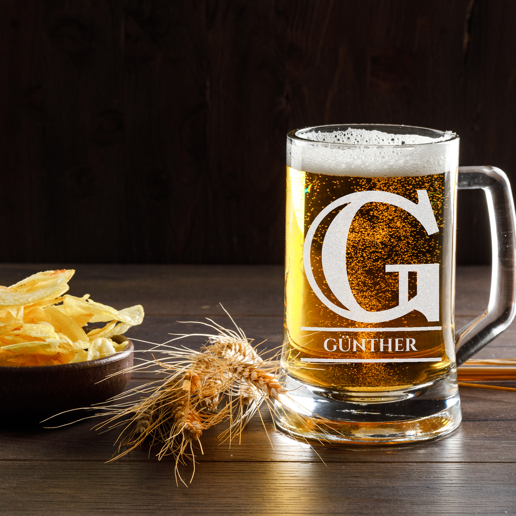 Personalisiertes Bierkrug mit Monogramm – Elegantes Geschenk für Männer, Monogramm G Bierkrug für Freunde, Ideal für Geburtstagsgeschenke