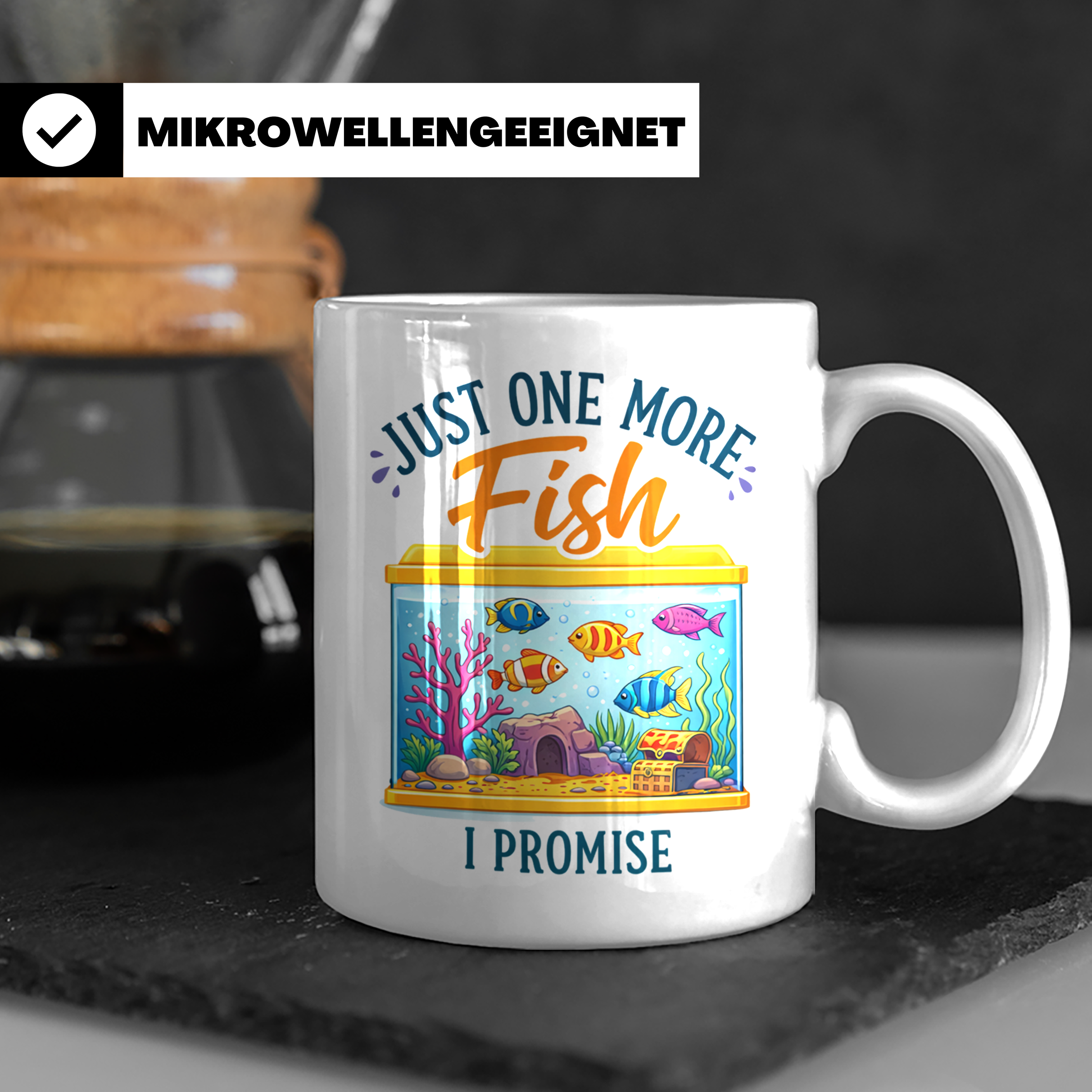 Aquaristik Tasse Just one more fish, lustiger Spruch für Aqu – Weiß [farbe:weiß]
