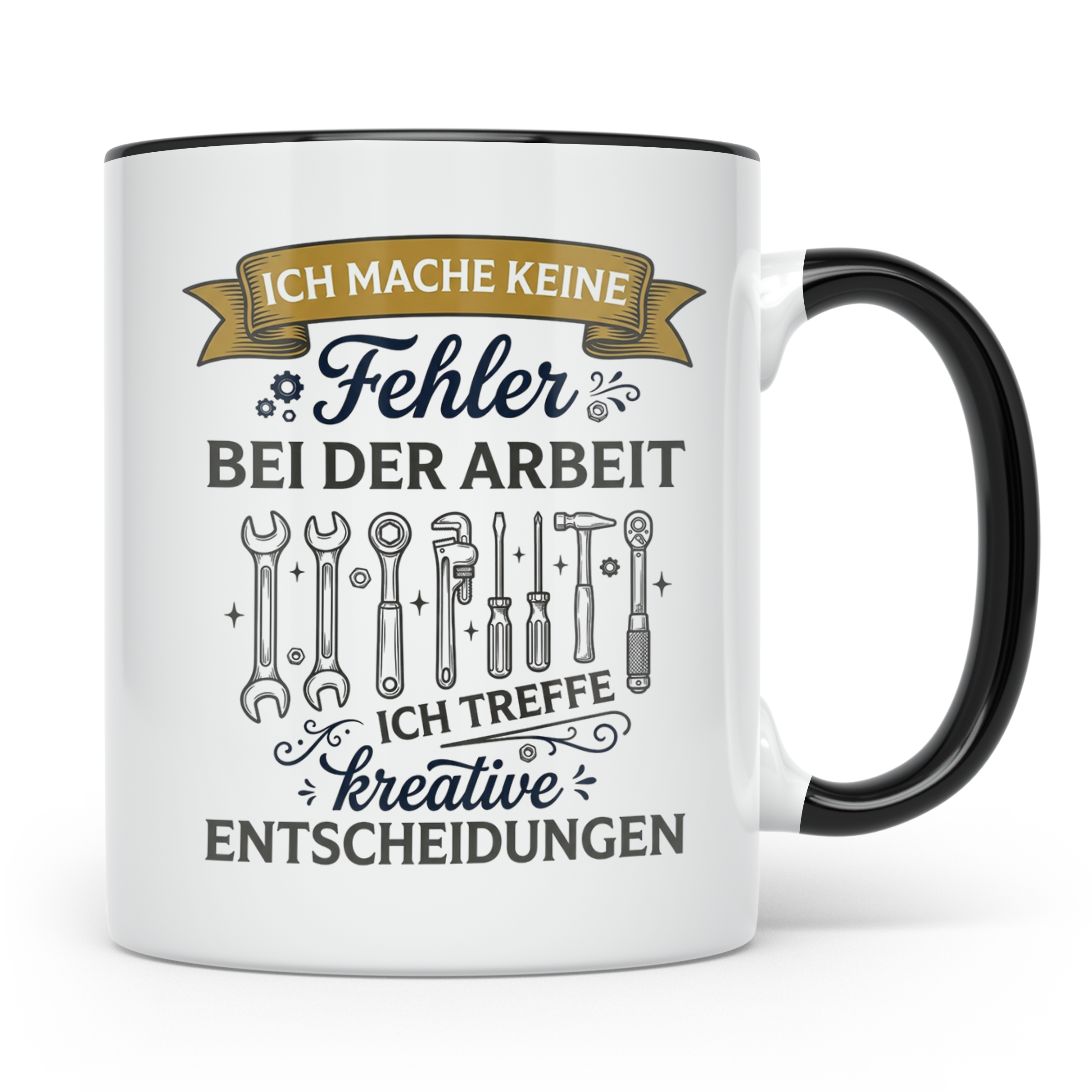 Handwerker Tasse mit Spruch Keine Fehler, kreative Entscheid – Schwarz [farbe:schwarz]