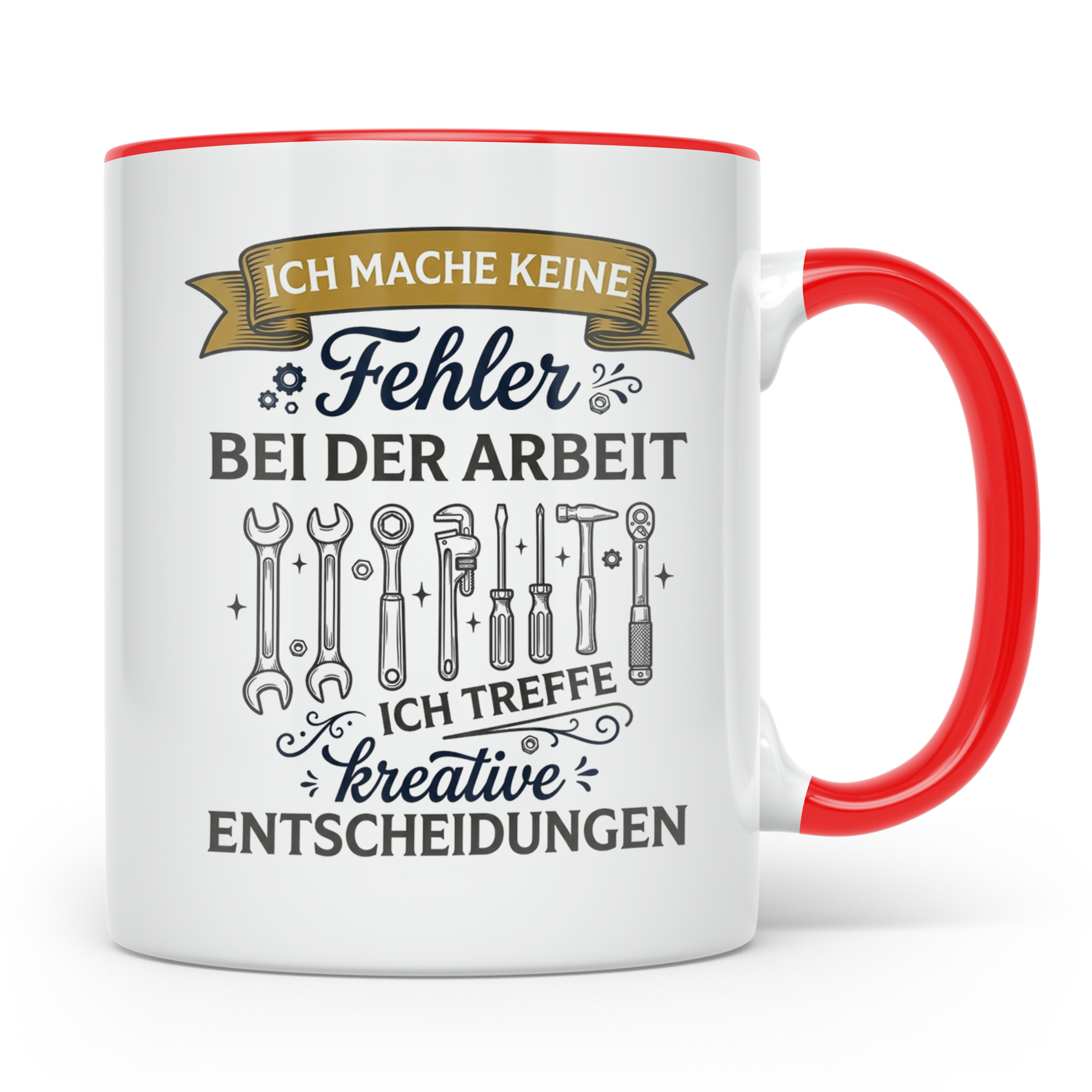 Handwerker Tasse mit Spruch Keine Fehler, kreative Entscheid – Rot [farbe:rot]