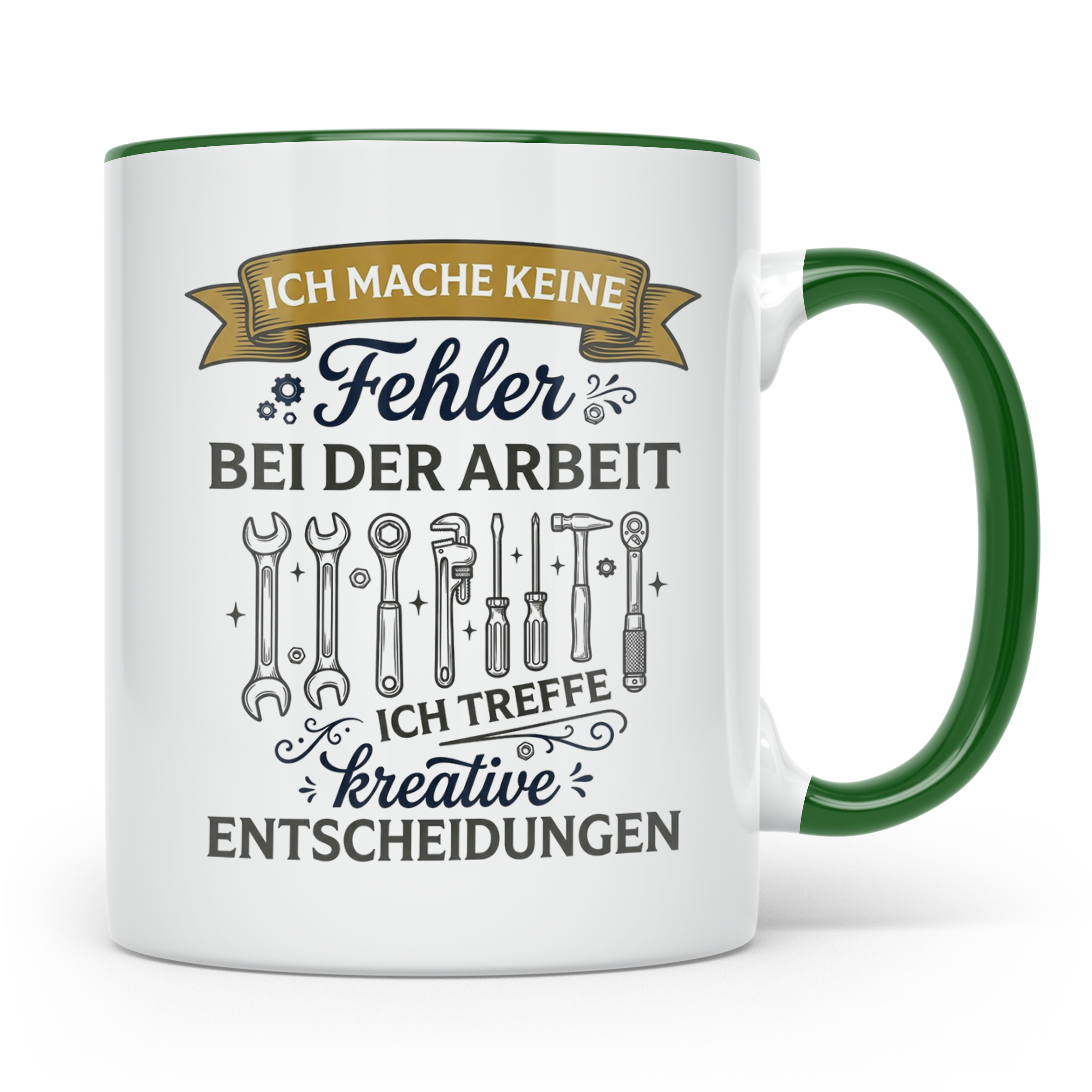 Handwerker Tasse mit Spruch Keine Fehler, kreative Entscheid – Grün [farbe:grün]