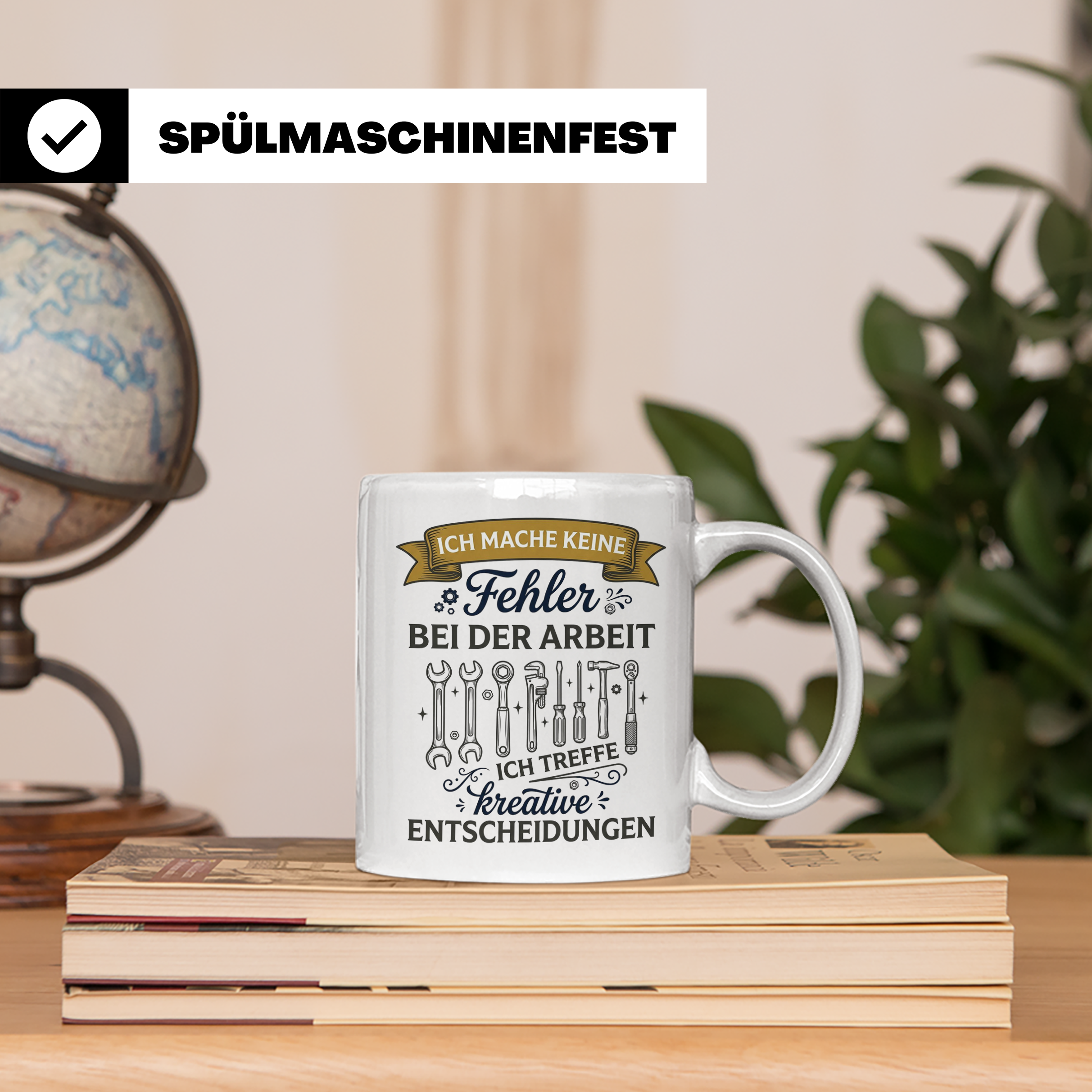 Handwerker Tasse mit Spruch Keine Fehler, kreative Entscheid – Weiß [farbe:weiß]